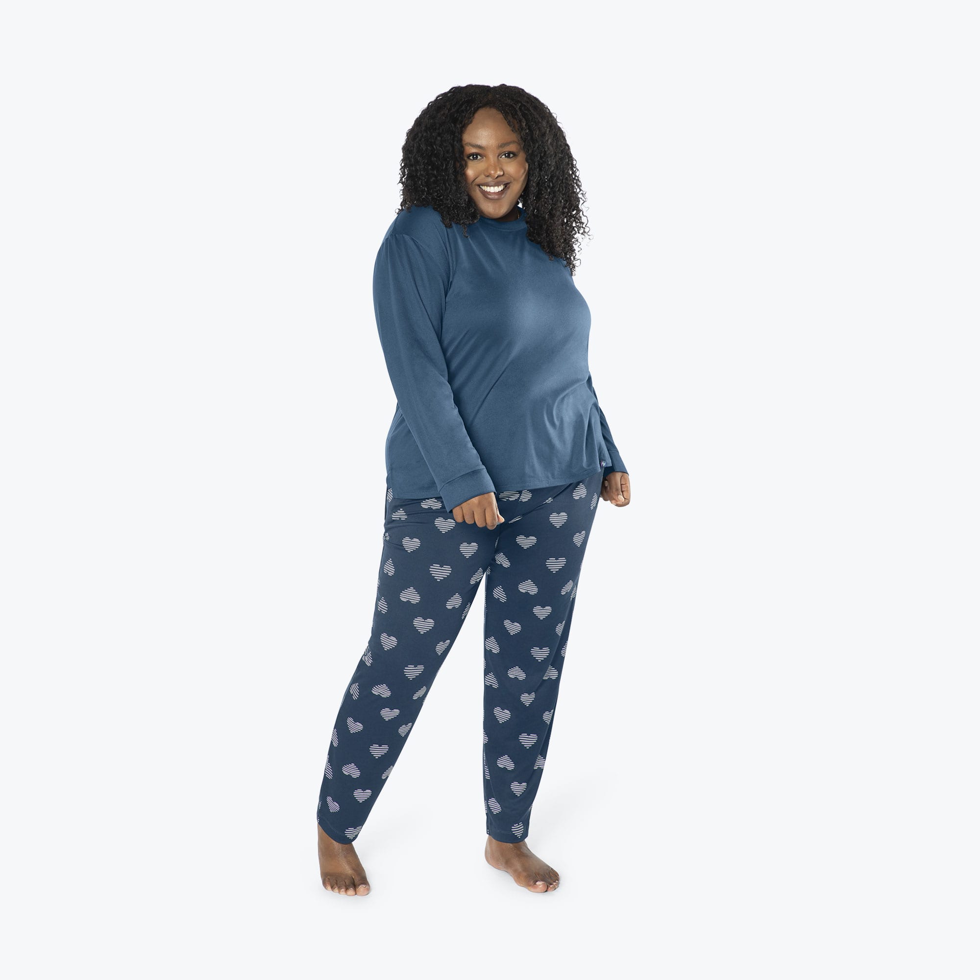Jitterbug Long Sleeve Pajama Set - NAVY HEARTS - Jitterbug_NavyHearts_XL_01b
