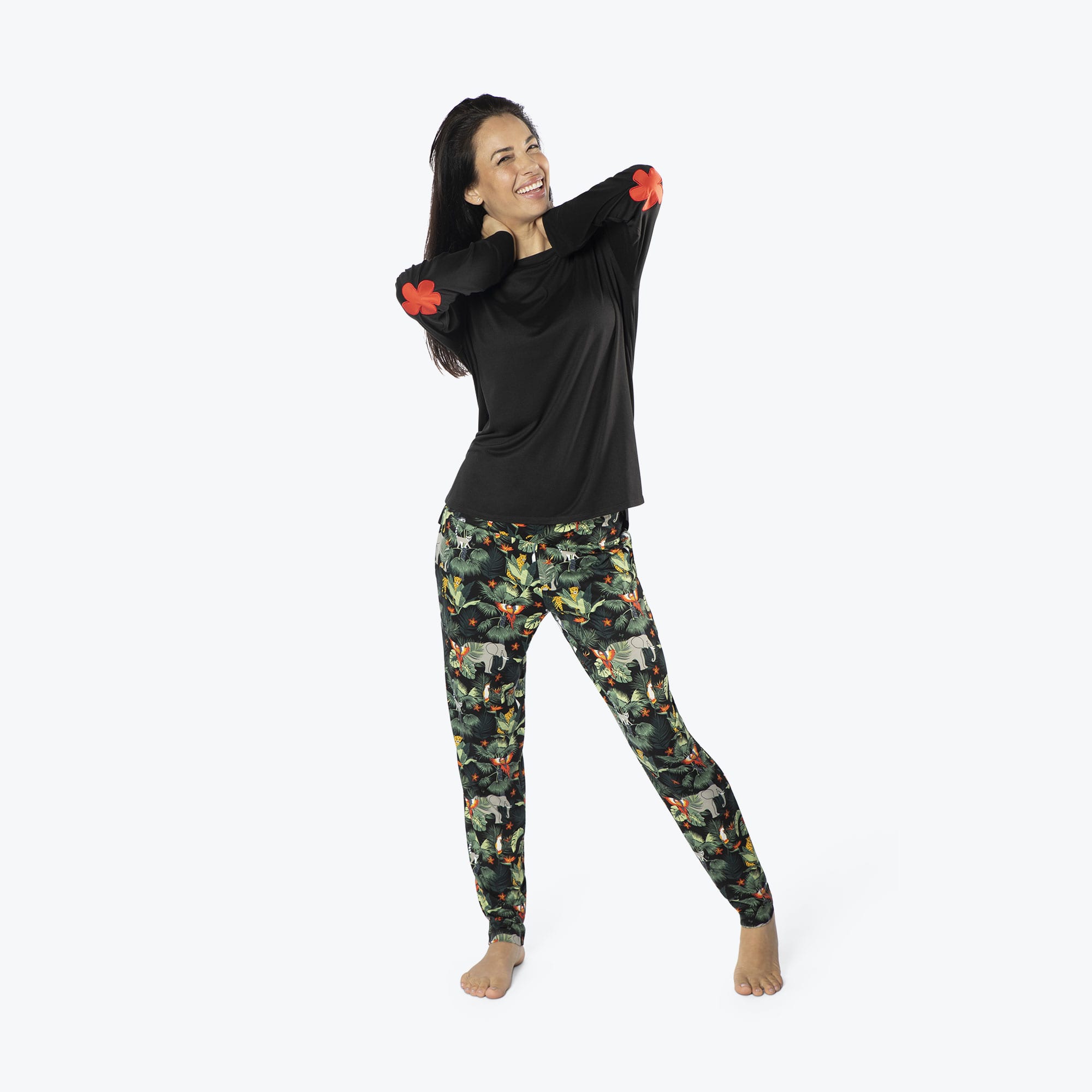 Jitterbug Long Sleeve Pajama Set - WILDLIFE BLACK - Jitterbug_WildlifeBlack_S_01a