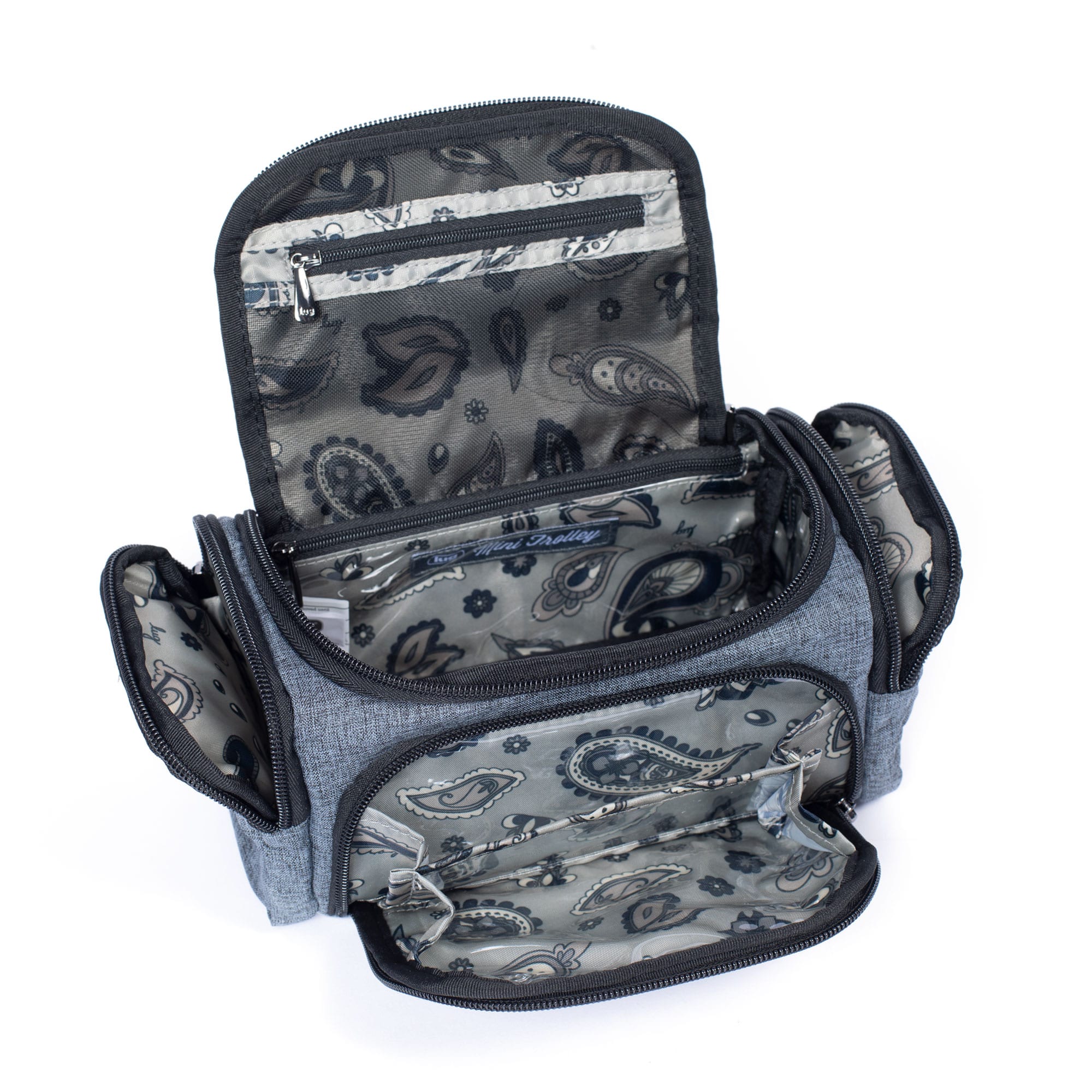 Trolley Mini Cosmetic Case - HEATHER GREY - MiniTrolley_HeatherGrey_-Paisley_Interior