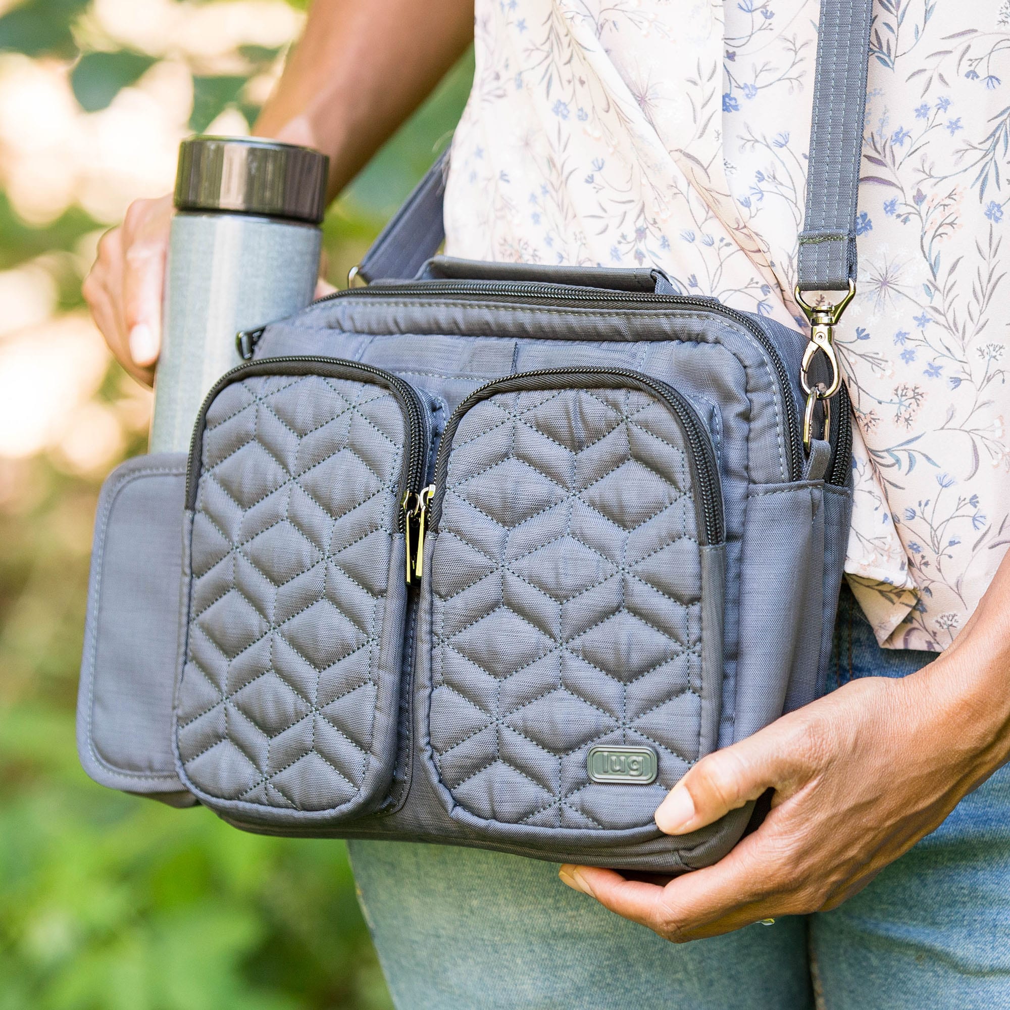 Navigator Crossbody Bag - BRUSHED GREY LOVE STRIPE BLACK - Navigator_Hover