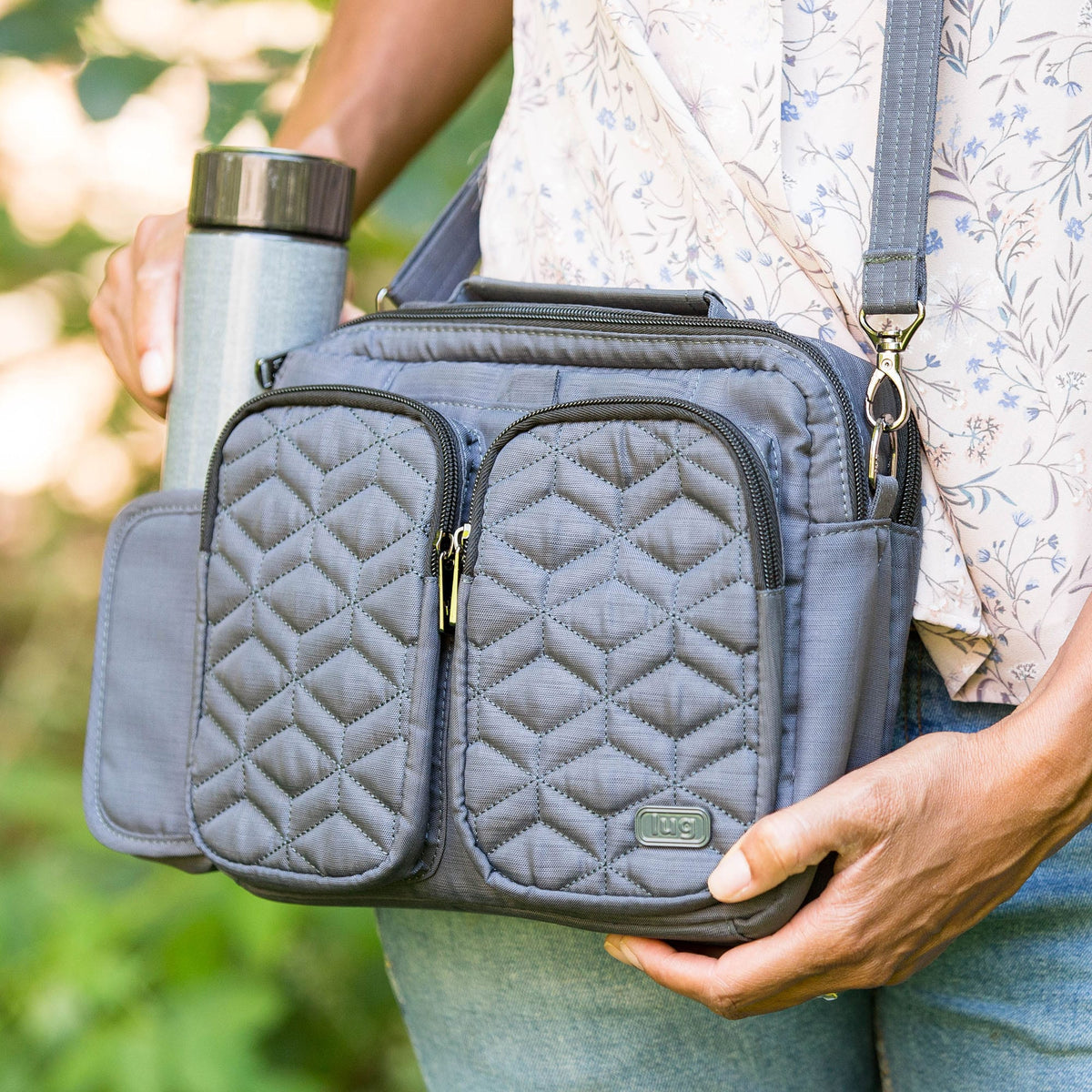 Navigator Crossbody Bag - BRUSHED GREY LOVE STRIPE BLACK - Navigator_Hover