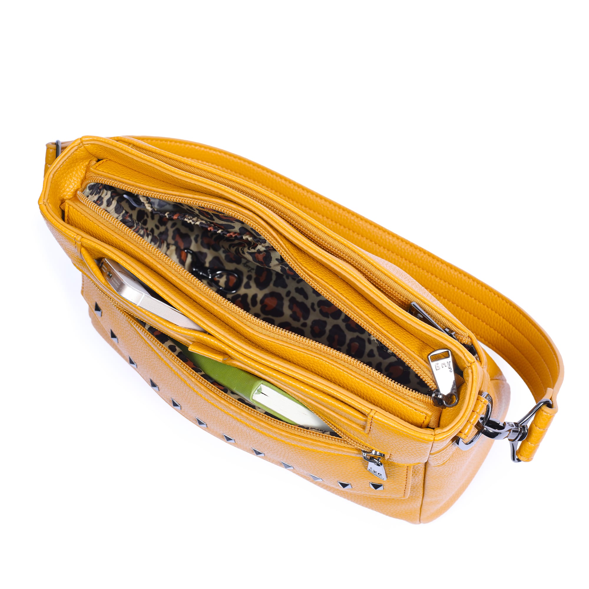 Pacer Classic VL Crossbody Bag - AMBER YELLOW - PacerVL_AmberYellowLeopardBrownStrap_05a