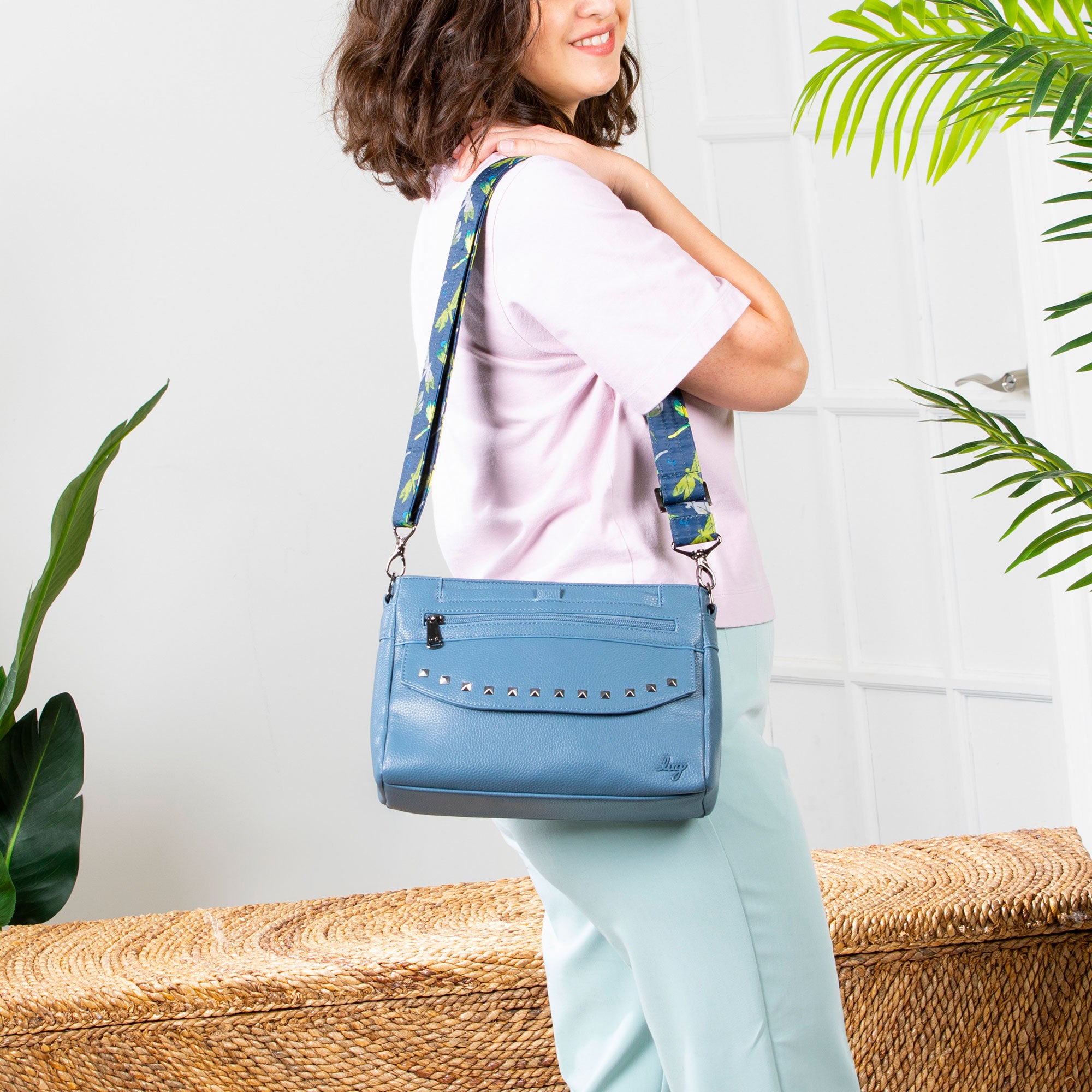 Pacer Classic VL Crossbody Bag - SLATE BLUE - PacerVL_NavyBlue-LeopardNavyStrap_Model
