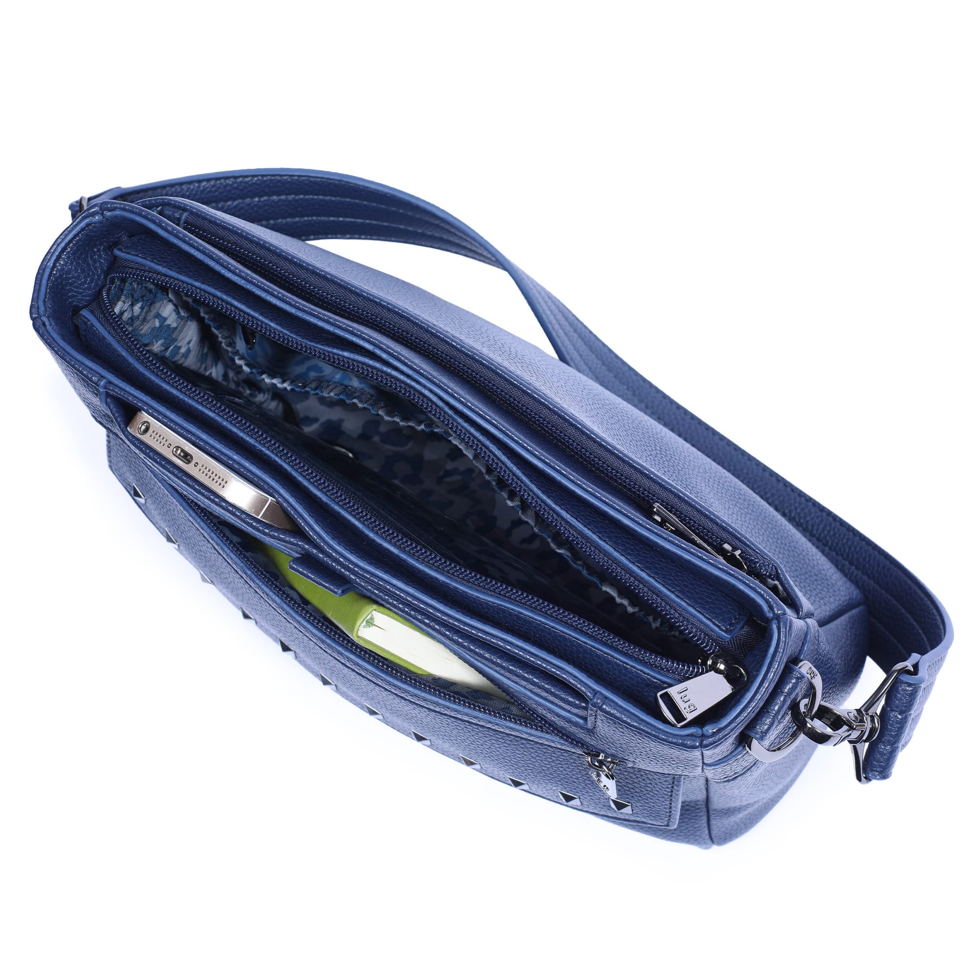 Pacer Classic VL Crossbody Bag - - PacerVL_NavyBlueLeopardNavyStrap_05a
