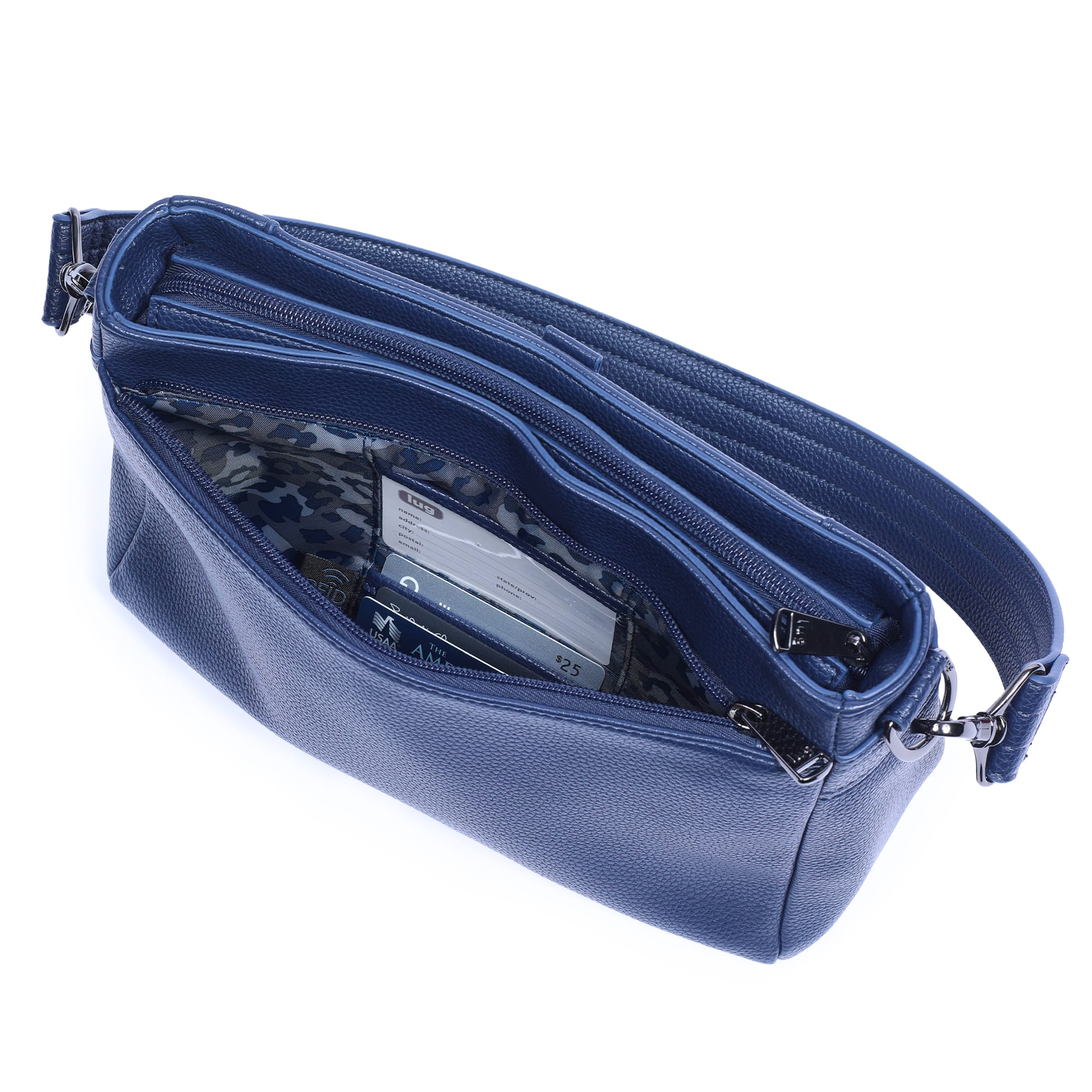Pacer Classic VL Crossbody Bag - - PacerVL_NavyBlueLeopardNavyStrap_05b