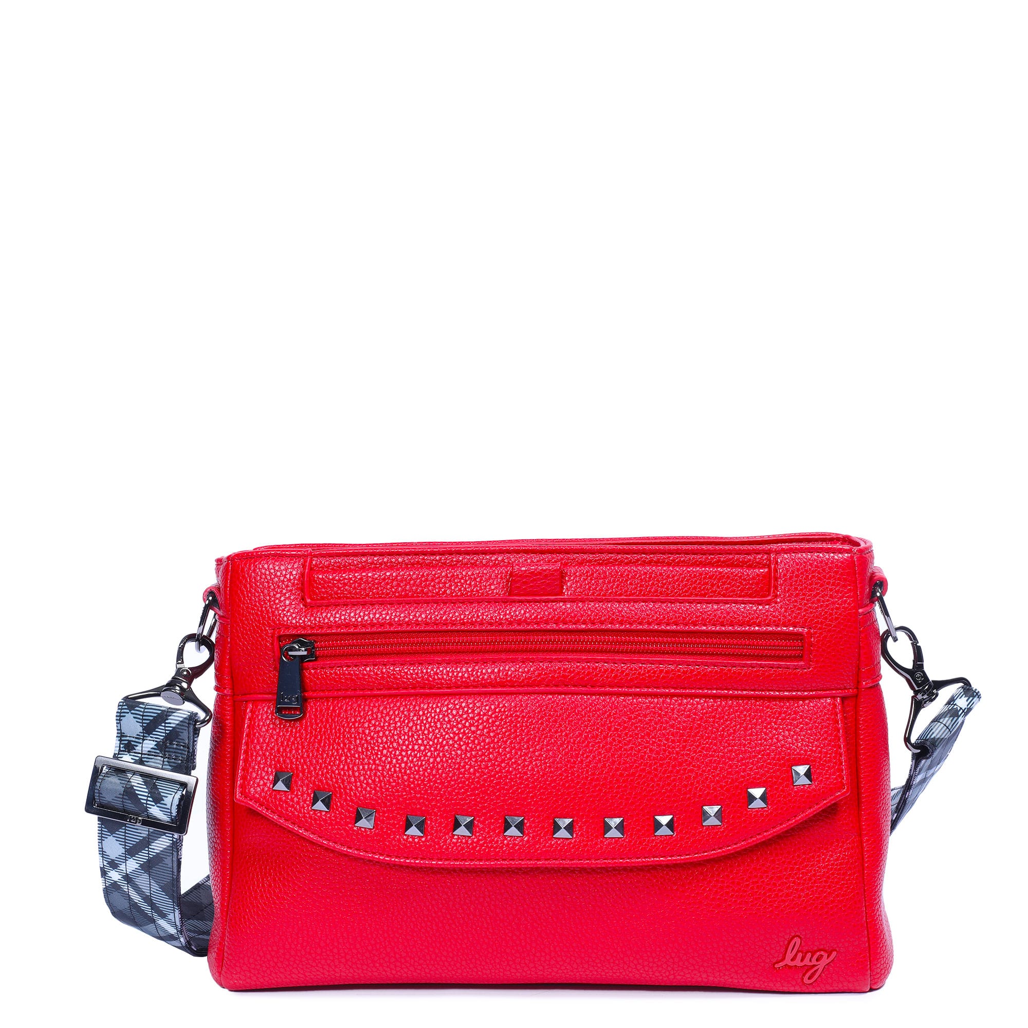 Pacer Classic VL Crossbody Bag - POPPY RED - PacerVL_PoppyRedPlaidGreyStrap_01
