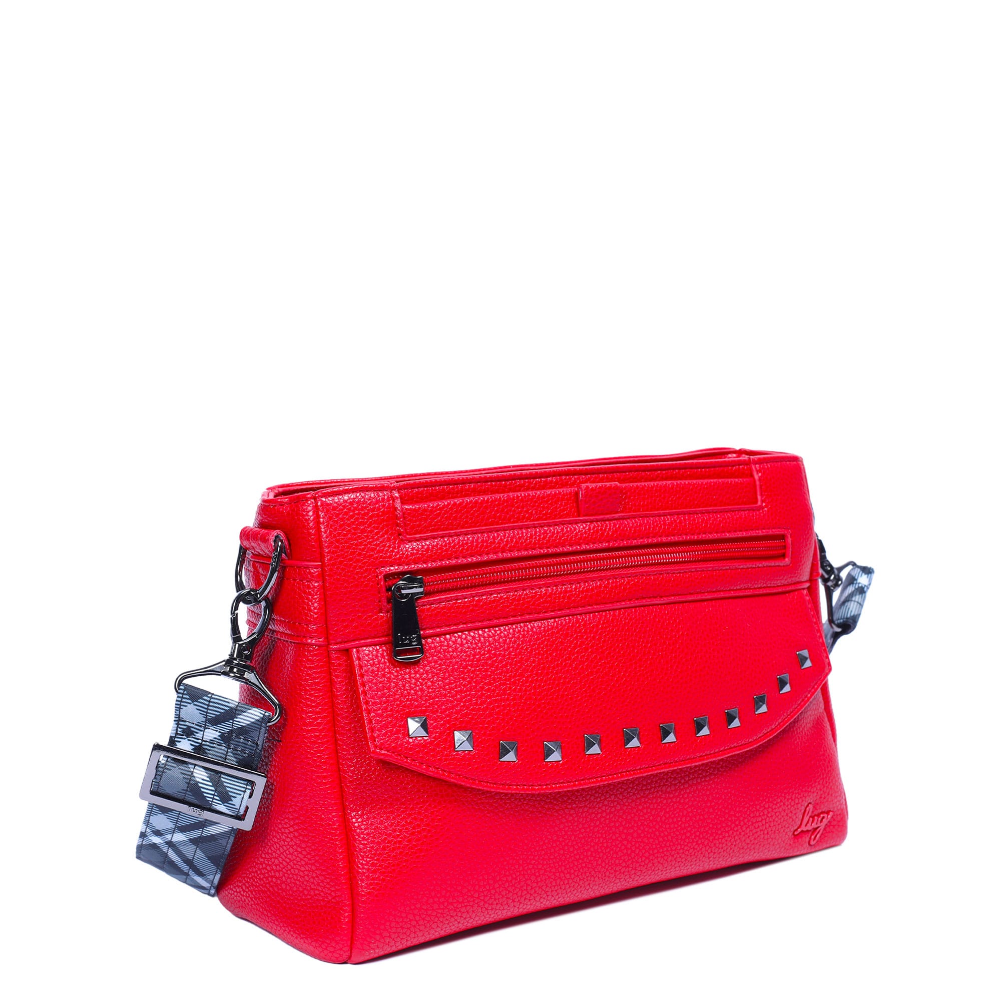 Pacer Classic VL Crossbody Bag - POPPY RED - PacerVL_PoppyRedPlaidGreyStrap_02