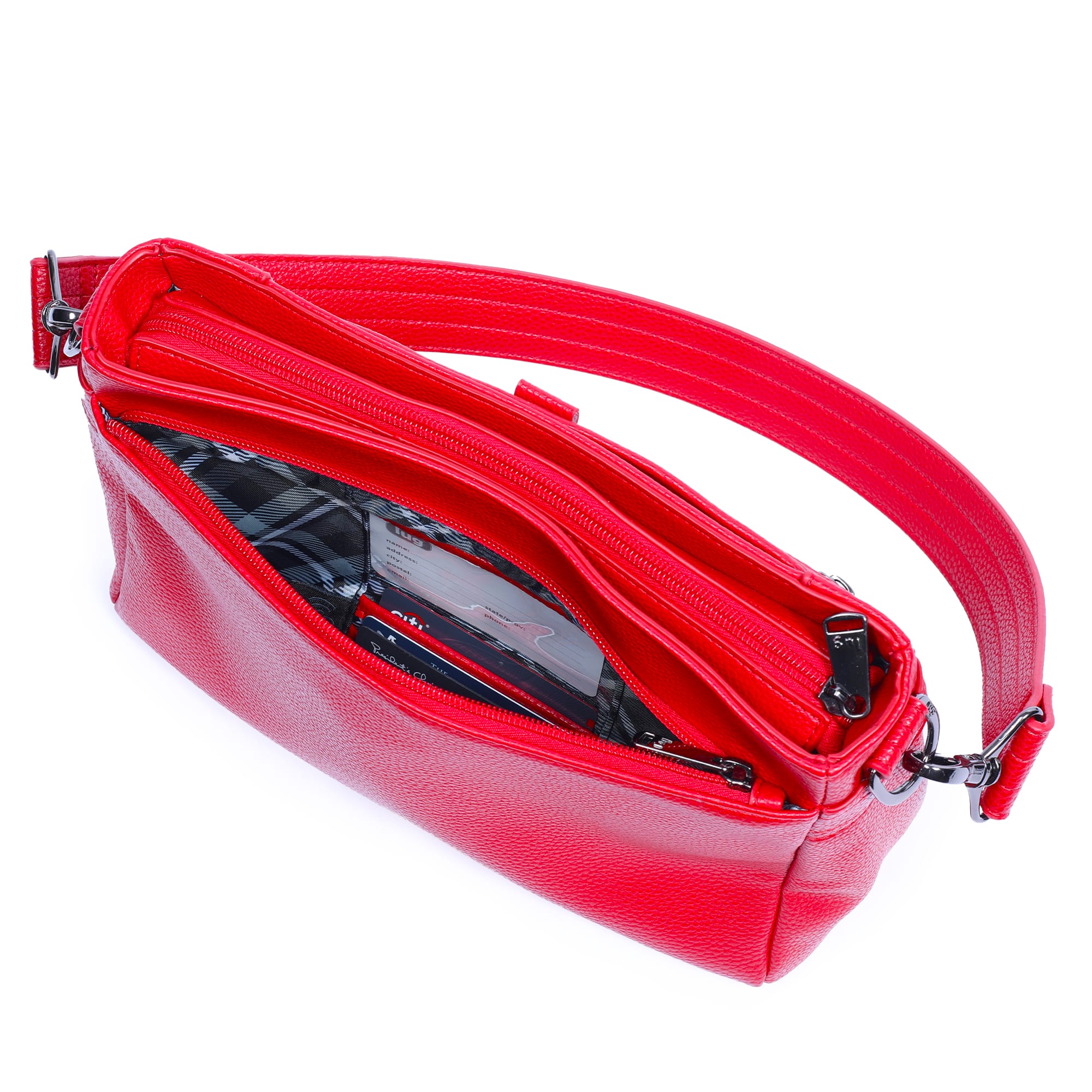Pacer Classic VL Crossbody Bag - POPPY RED - PacerVL_PoppyRedPlaidGreyStrap_05b