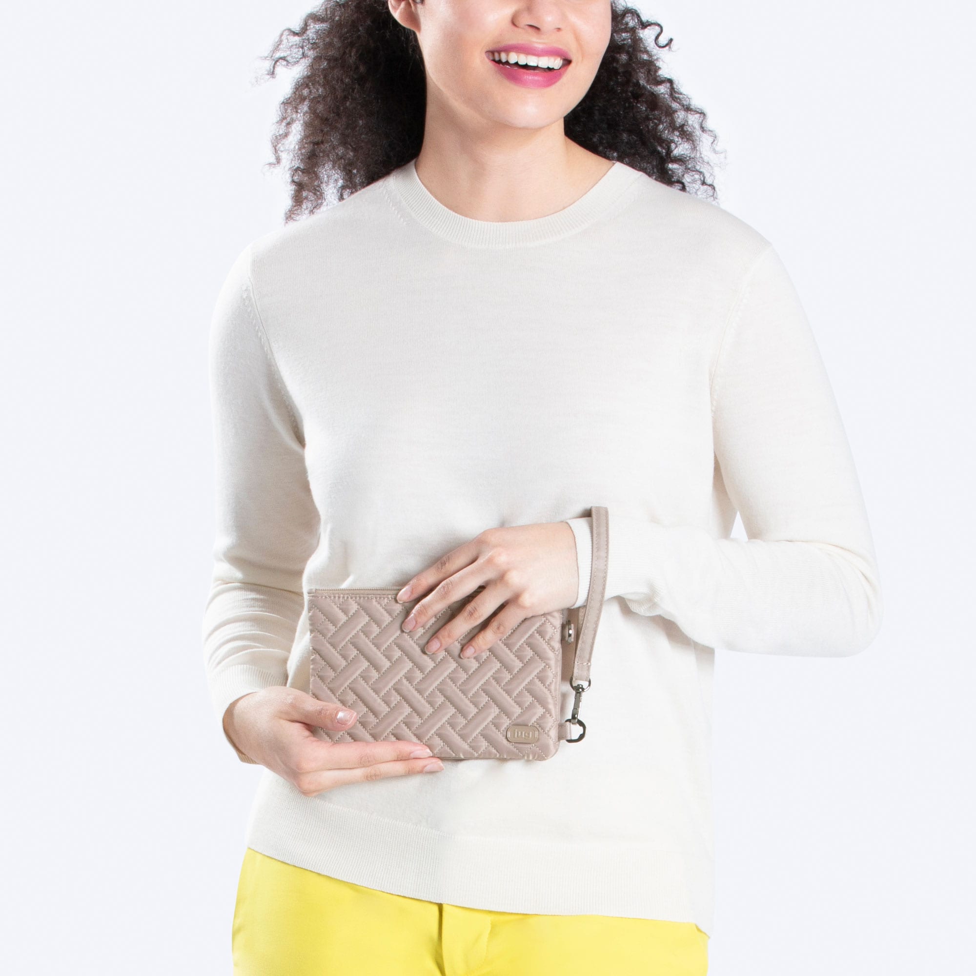 Peekaboo Convertible Crossbody Bag - SAND TAUPE - PeekabooPouch_SandTaupe_Model_02