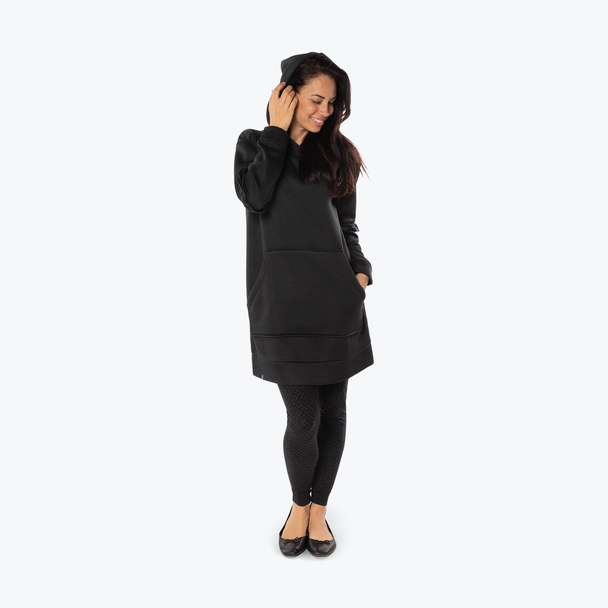 Peekaboo Sweater Fleece Tunic Hoodie - BLACK - PeekabooSweaterFleece_Black_S_01a