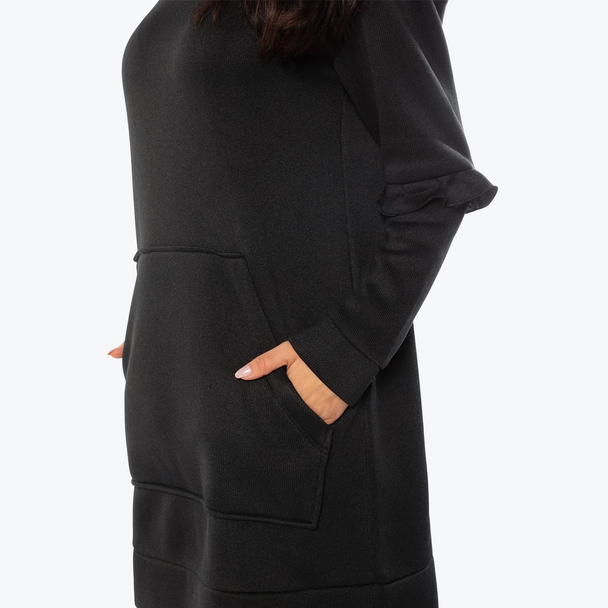 Peekaboo Sweater Fleece Tunic Hoodie - BLACK - PeekabooSweaterFleece_Black_S_04b