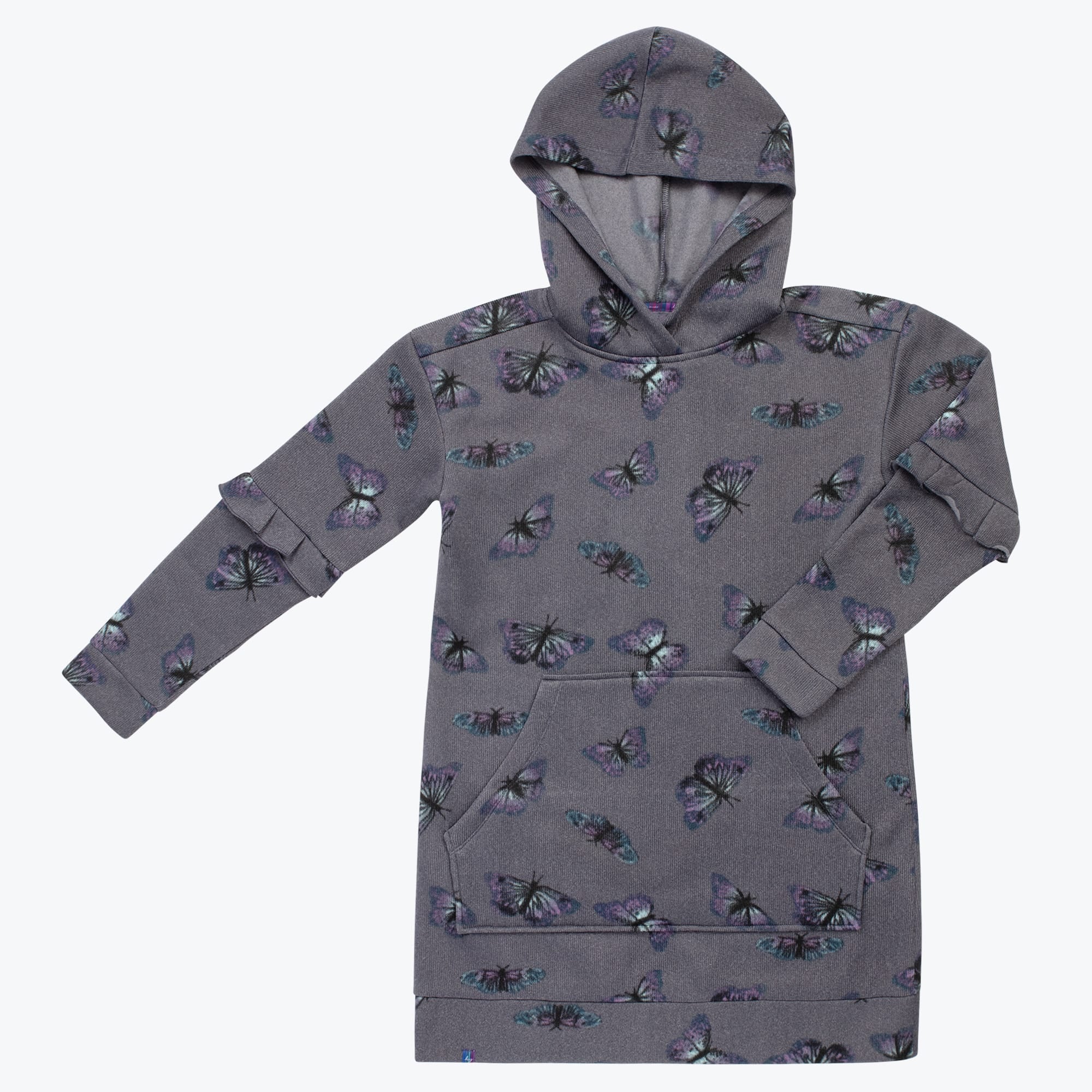 Peekaboo Sweater Fleece Tunic Hoodie - BUTTERFLY GREY - PeekabooSweaterFleece_ButterflyGrey_Flatlay