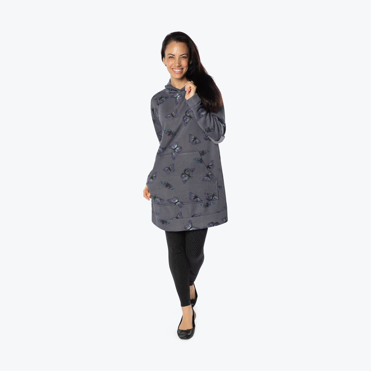 Peekaboo Sweater Fleece Tunic Hoodie - BUTTERFLY GREY - PeekabooSweaterFleece_ButterflyGrey_S_01b