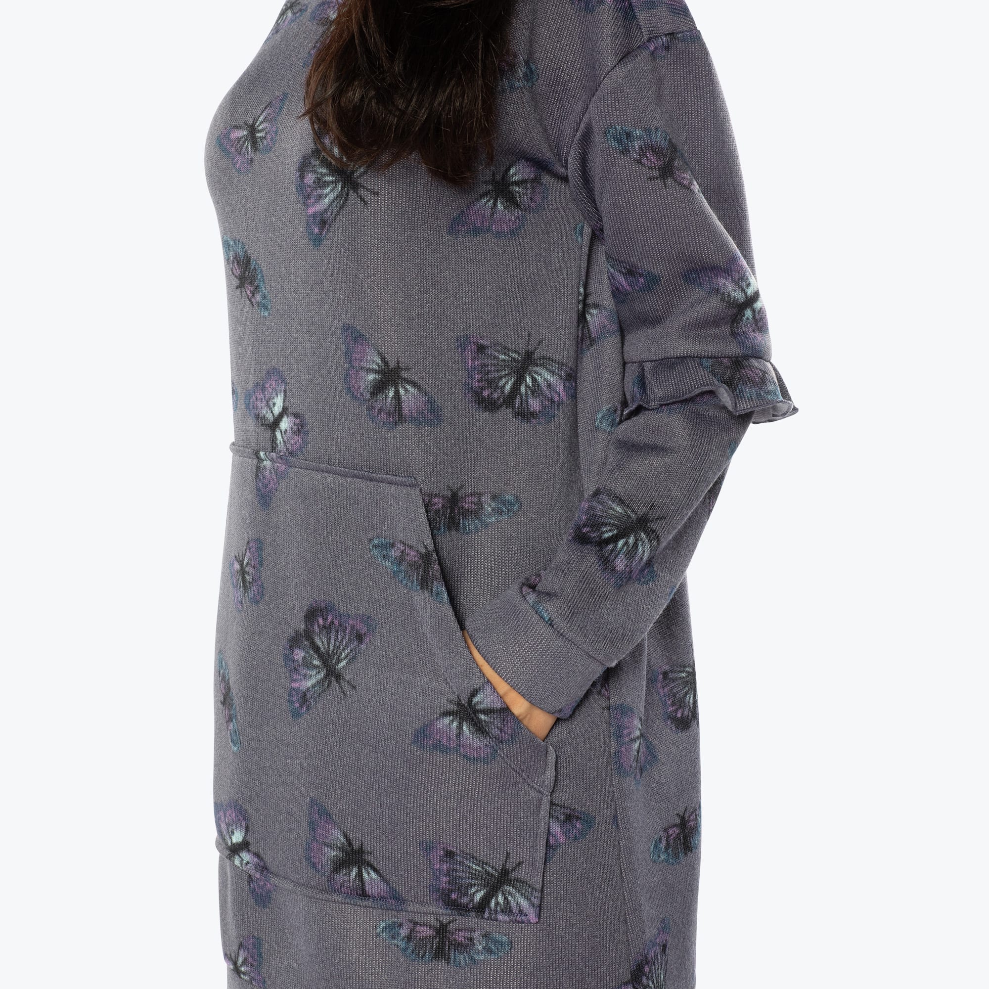 Peekaboo Sweater Fleece Tunic Hoodie - BUTTERFLY GREY - PeekabooSweaterFleece_ButterflyGrey_S_04b