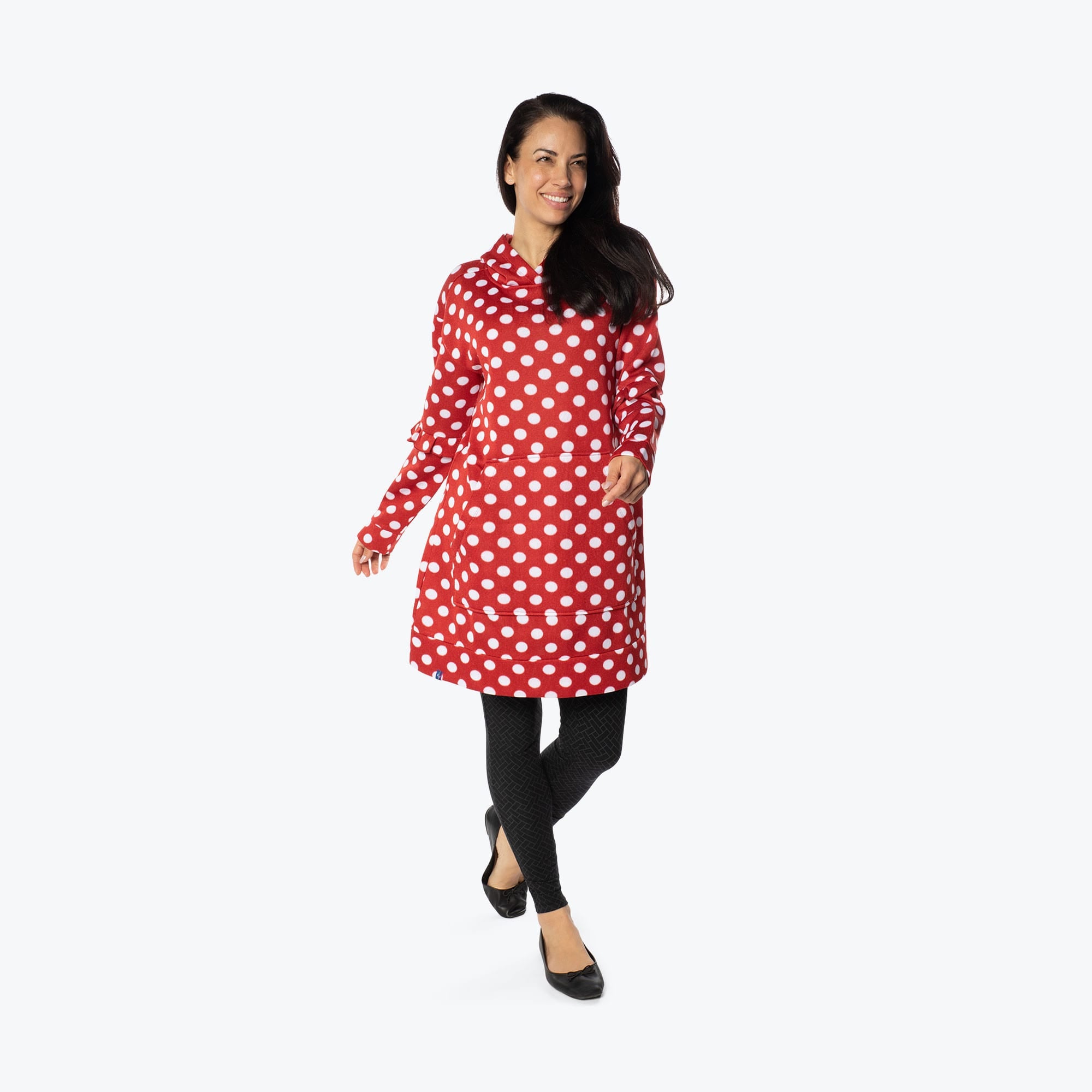 Peekaboo Sweater Fleece Tunic Hoodie - CRIMSON LARGE DOT - PeekabooSweaterFleece_CrimsonLGDot_M_01b