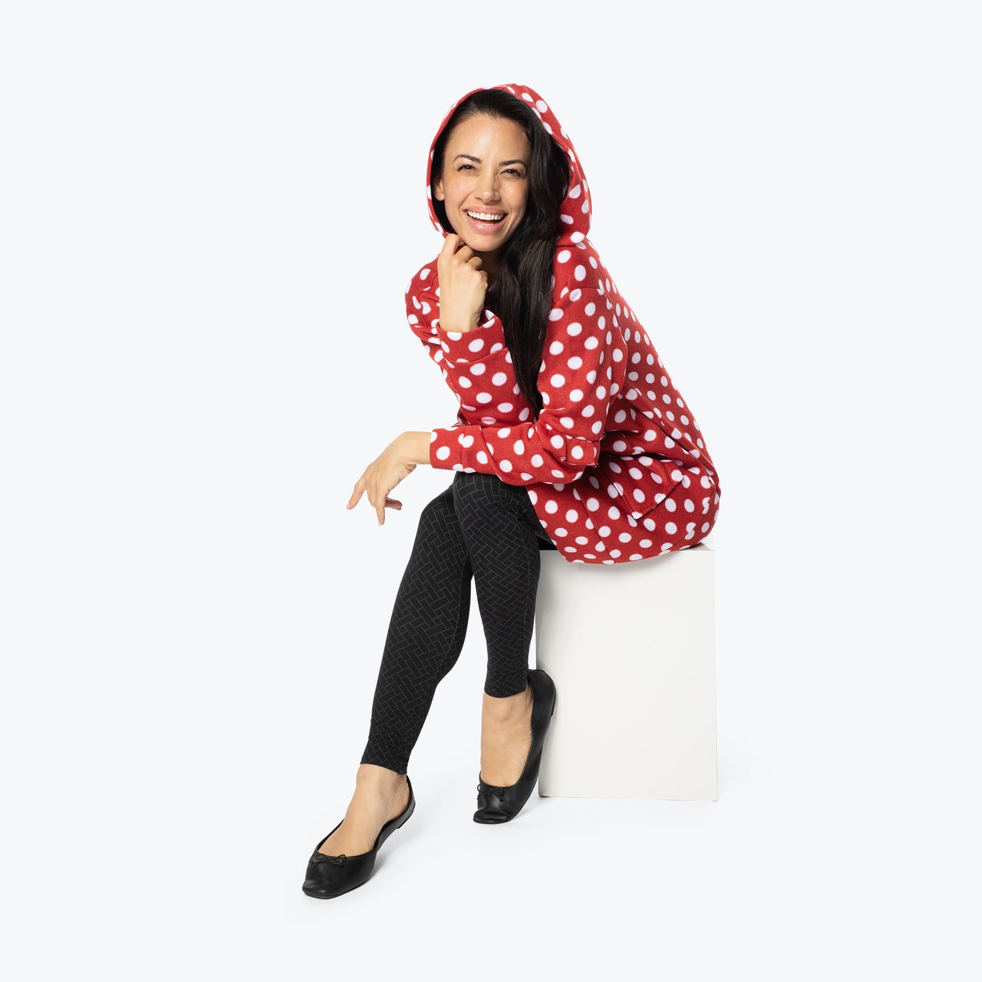 Peekaboo Sweater Fleece Tunic Hoodie - CRIMSON LARGE DOT - PeekabooSweaterFleece_CrimsonLGDot_M_01d