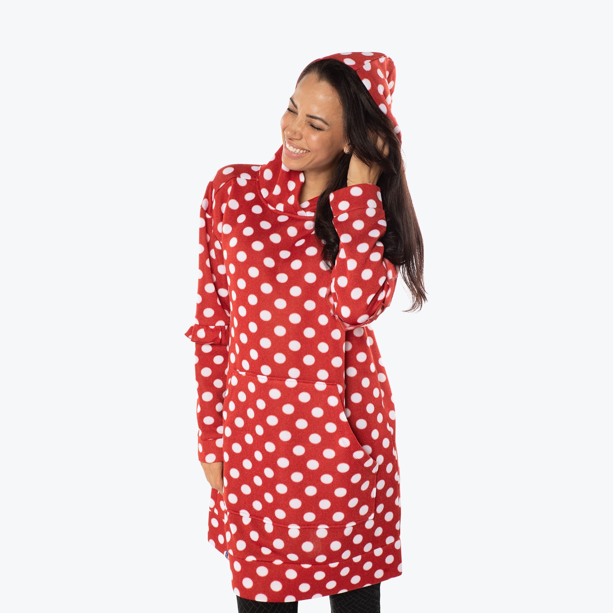 Peekaboo Sweater Fleece Tunic Hoodie - CRIMSON LARGE DOT - PeekabooSweaterFleece_CrimsonLGDot_M_03