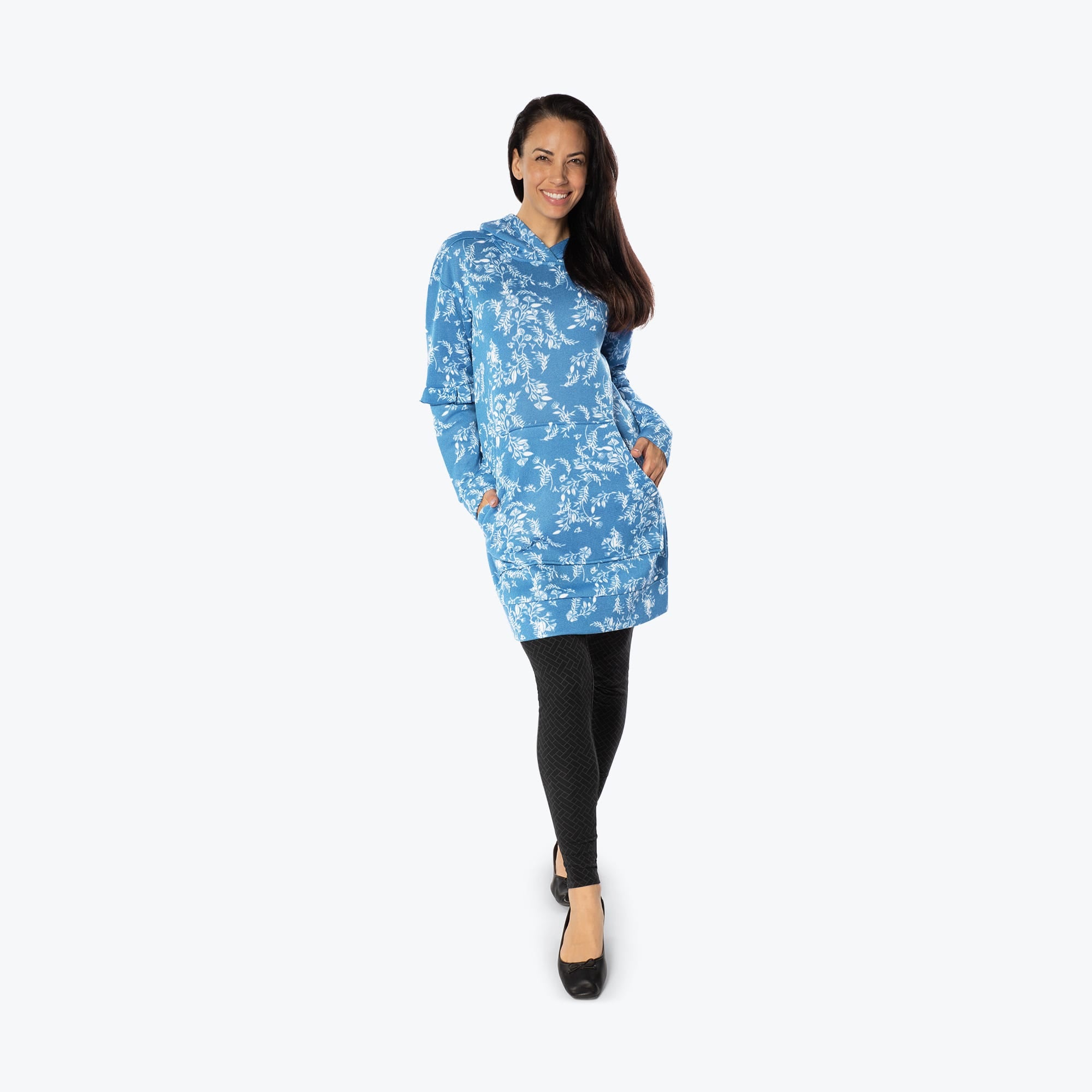 Peekaboo Sweater Fleece Tunic Hoodie - FLOURISH BLUE - PeekabooSweaterFleece_FlourishBlue_S_01a