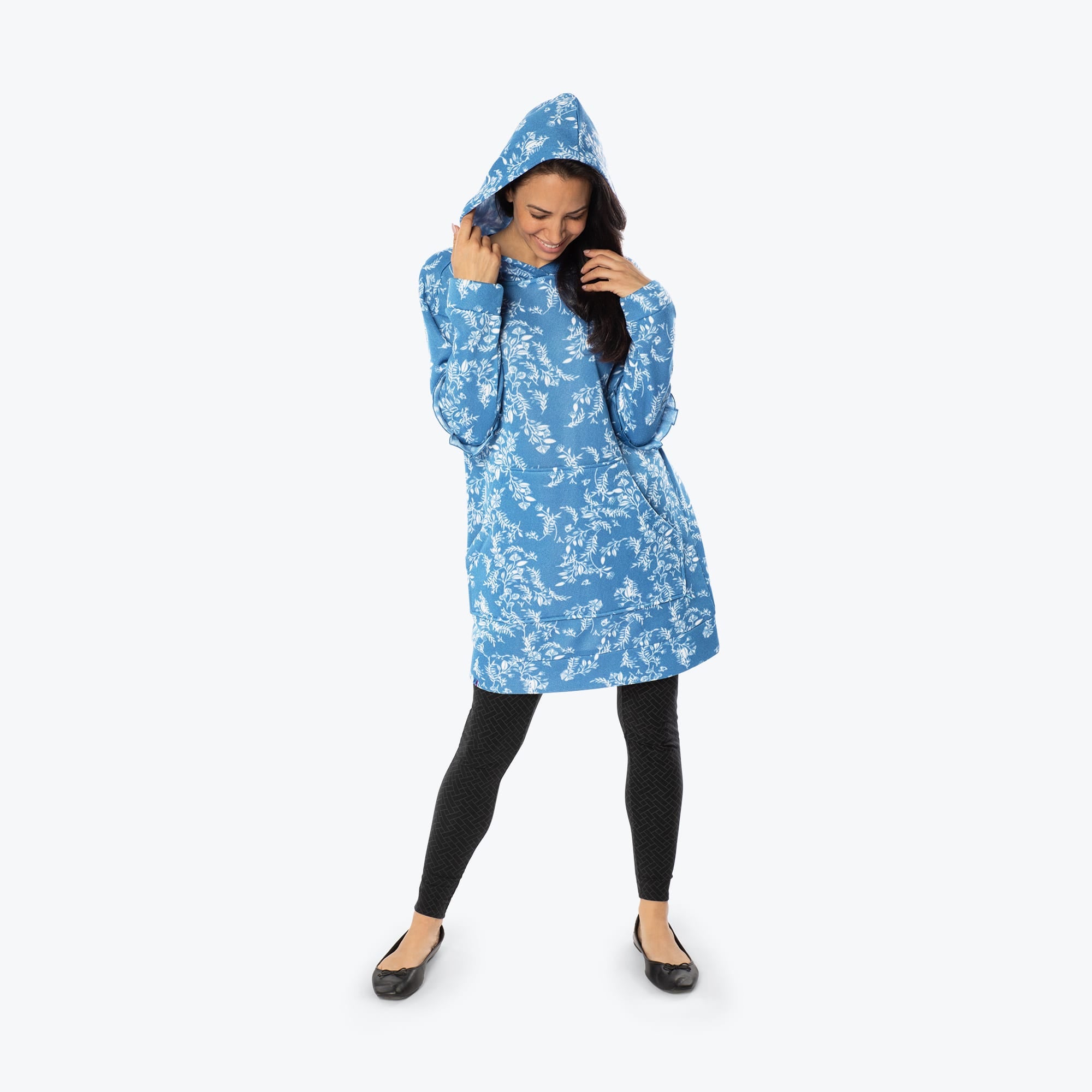 Peekaboo Sweater Fleece Tunic Hoodie - FLOURISH BLUE - PeekabooSweaterFleece_FlourishBlue_S_01b