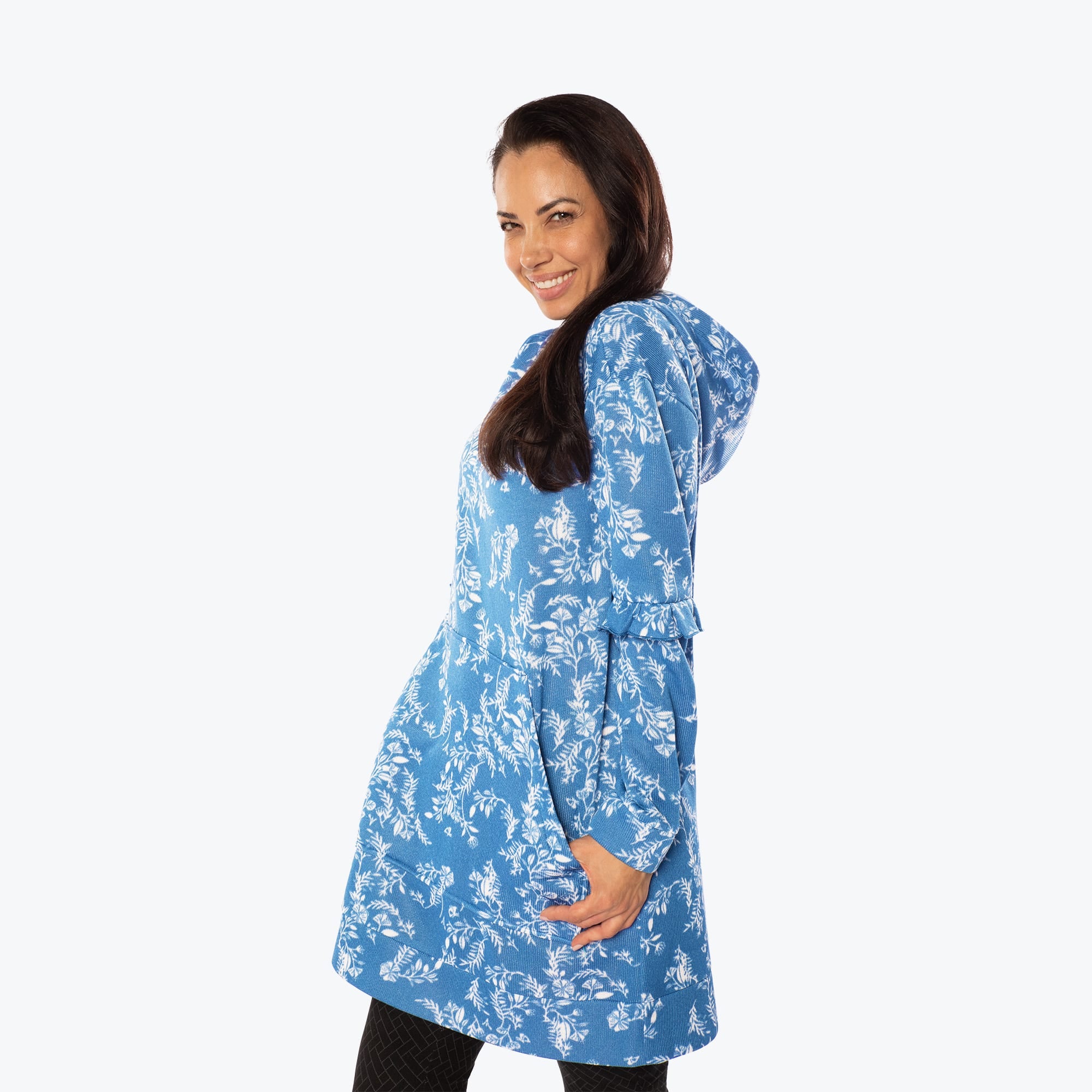 Peekaboo Sweater Fleece Tunic Hoodie - FLOURISH BLUE - PeekabooSweaterFleece_FlourishBlue_S_03_d2360e09-422c-4211-8bcb-a57c1da8c698