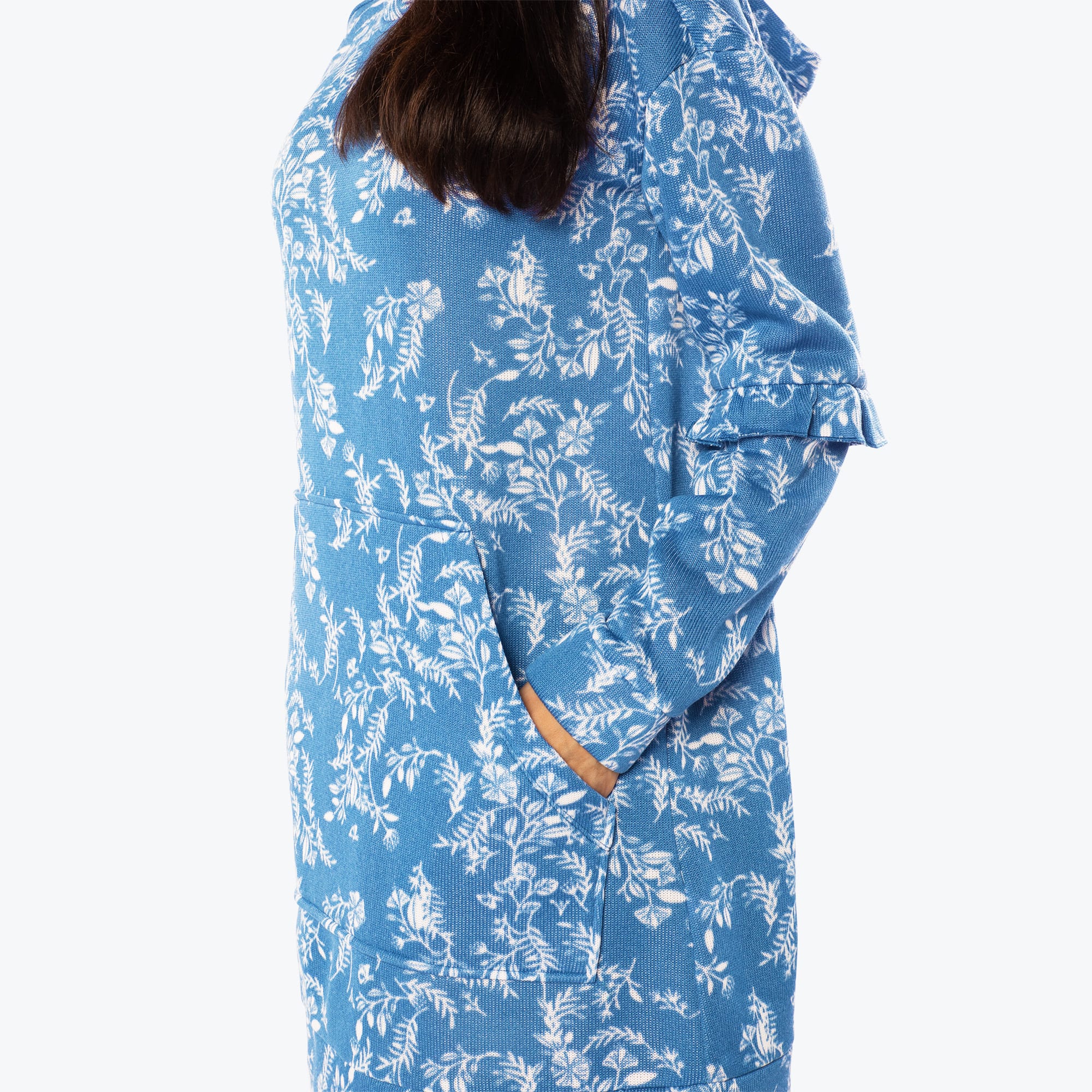 Peekaboo Sweater Fleece Tunic Hoodie - FLOURISH BLUE - PeekabooSweaterFleece_FlourishBlue_S_04b