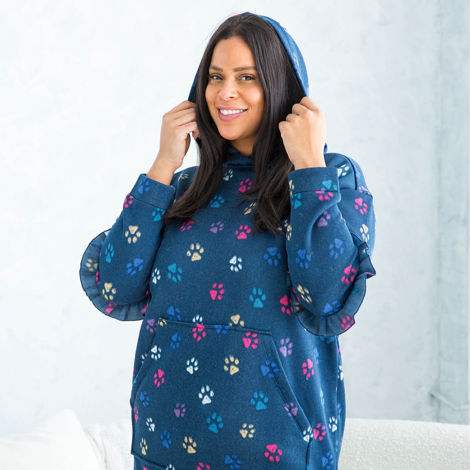 Peekaboo Sweater Fleece Tunic Hoodie - - PeekabooSweaterFleece_PawsNavy_S_01a_06636ed1-669c-4ed6-a744-98f0e4afbf3f