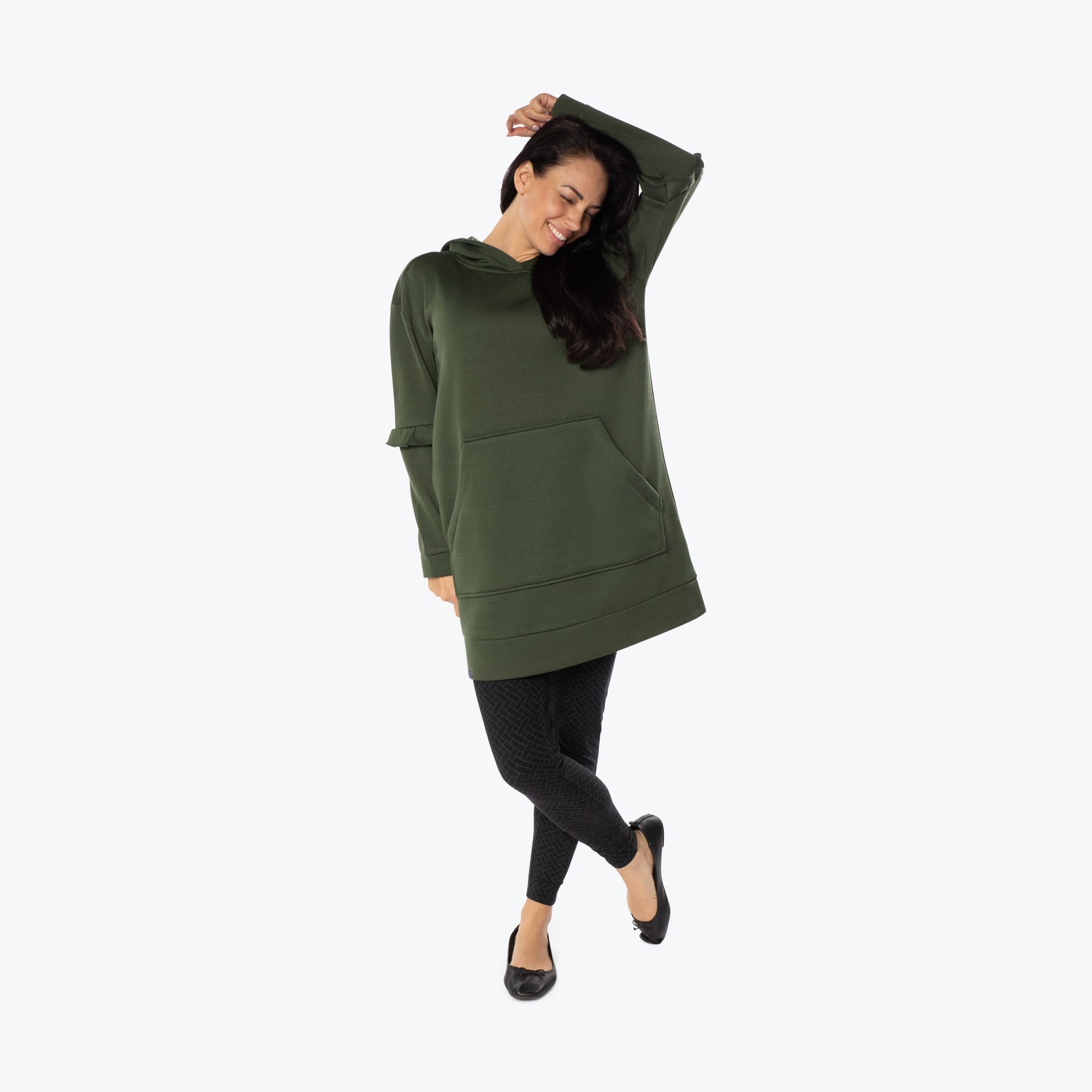 Peekaboo Sweater Fleece Tunic Hoodie - OLIVE GREEN - PeekabooSweaterFleece_OliveGreen_S_01a