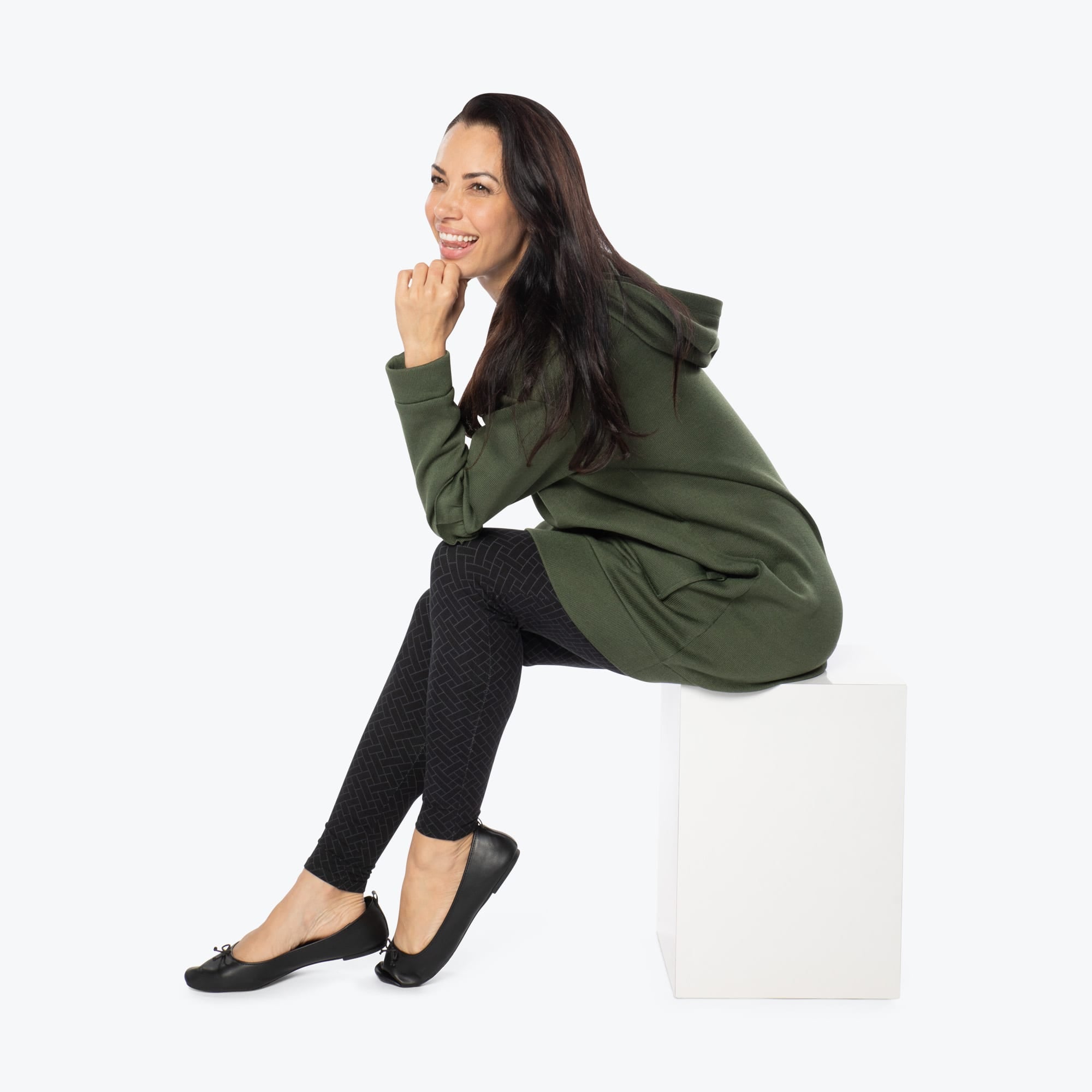 Peekaboo Sweater Fleece Tunic Hoodie - OLIVE GREEN - PeekabooSweaterFleece_OliveGreen_S_01c