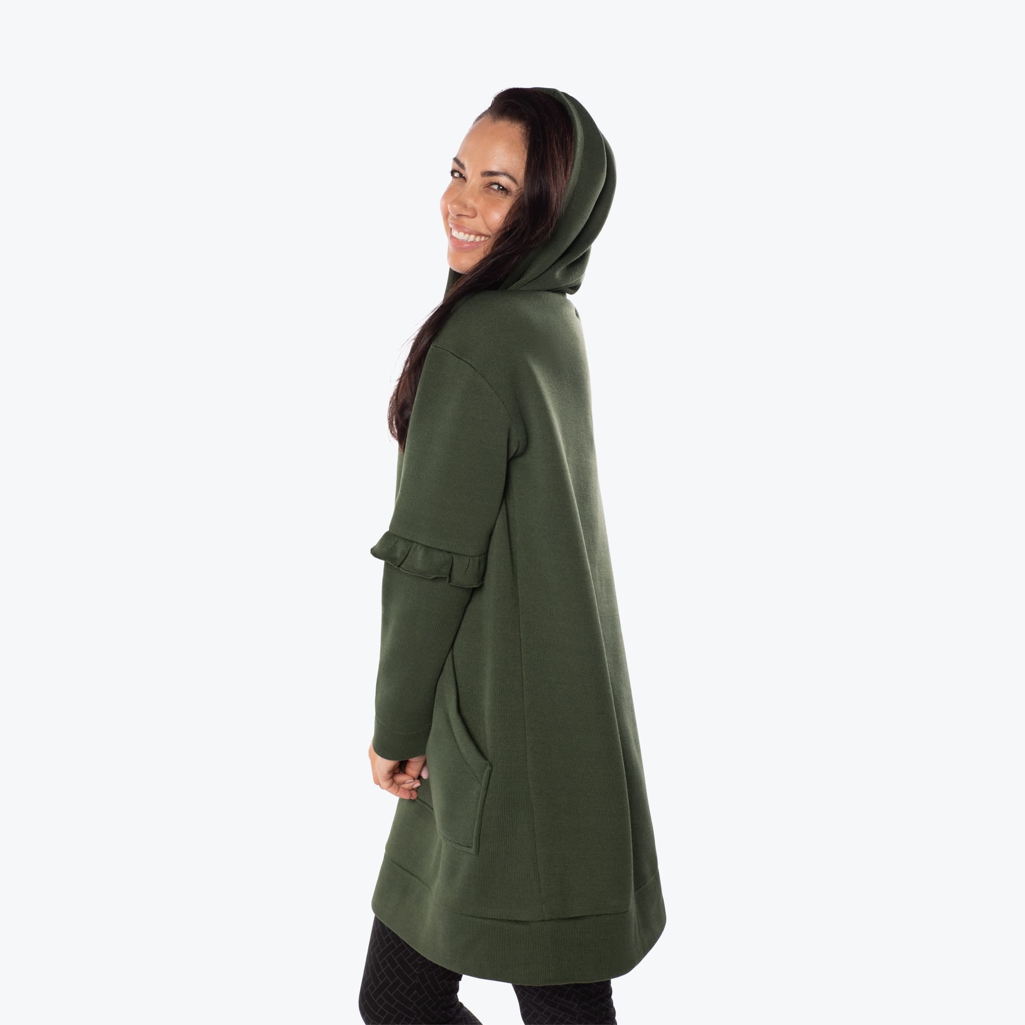 Peekaboo Sweater Fleece Tunic Hoodie - OLIVE GREEN - PeekabooSweaterFleece_OliveGreen_S_03