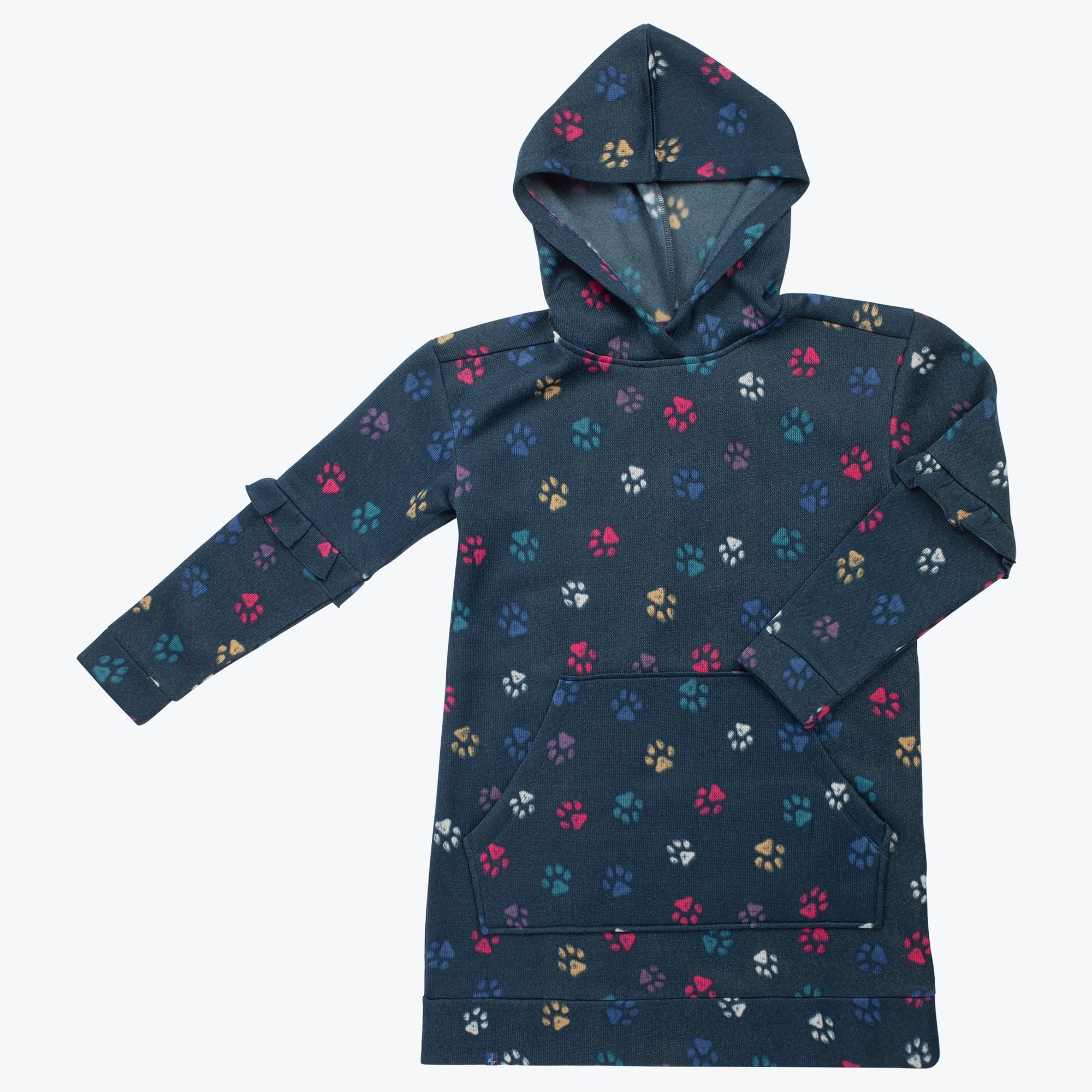 Peekaboo Sweater Fleece Tunic Hoodie - PAWS NAVY - PeekabooSweaterFleece_PawsNavy_Flatlay