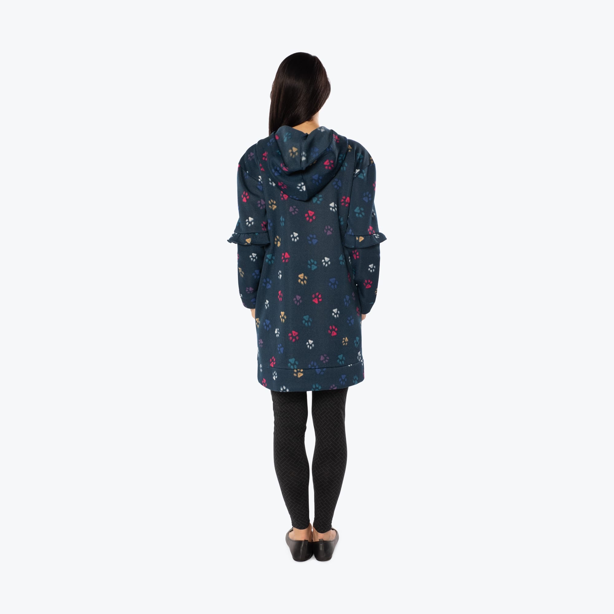 Peekaboo Sweater Fleece Tunic Hoodie - PAWS NAVY - PeekabooSweaterFleece_PawsNavy_S_02