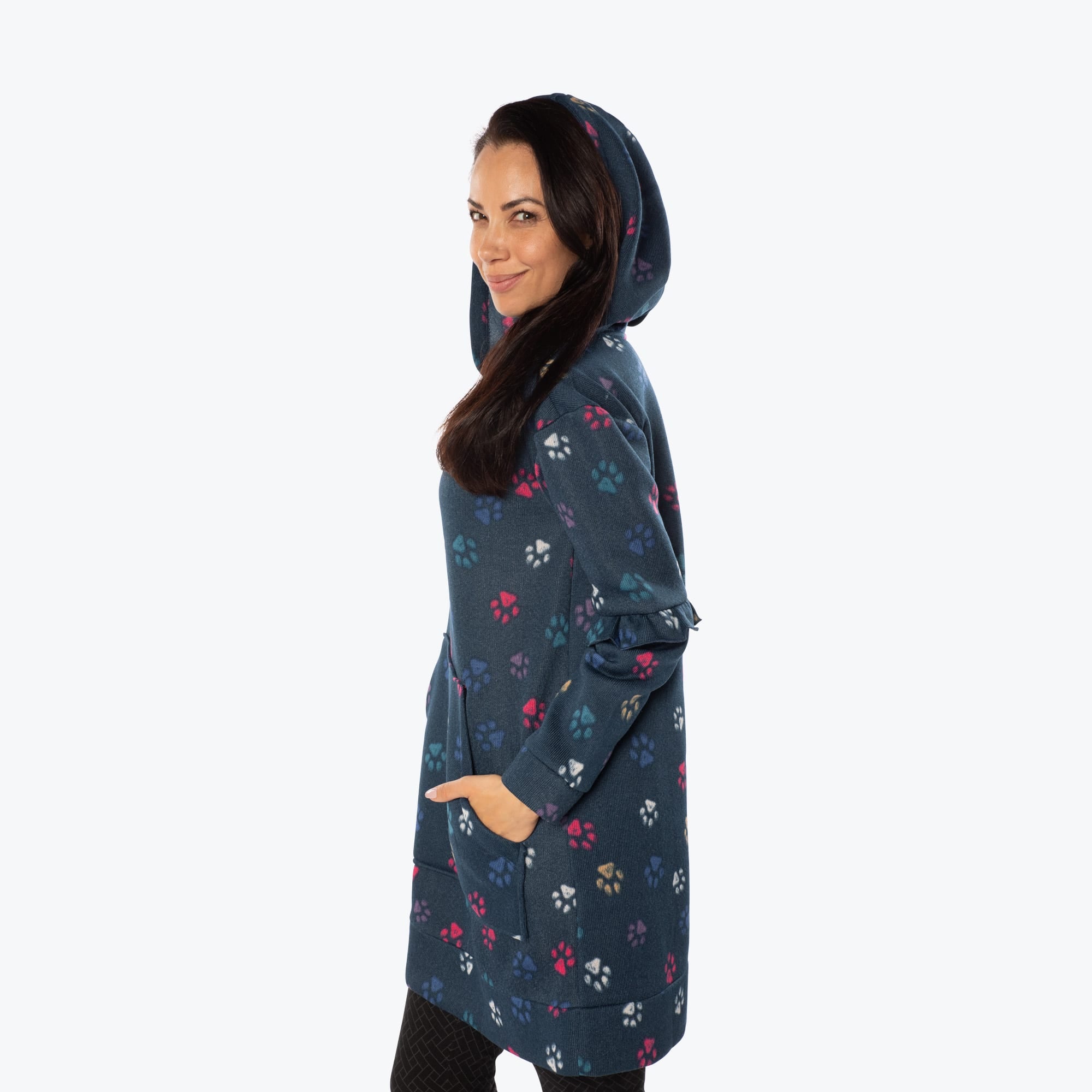 Peekaboo Sweater Fleece Tunic Hoodie - PAWS NAVY - PeekabooSweaterFleece_PawsNavy_S_03
