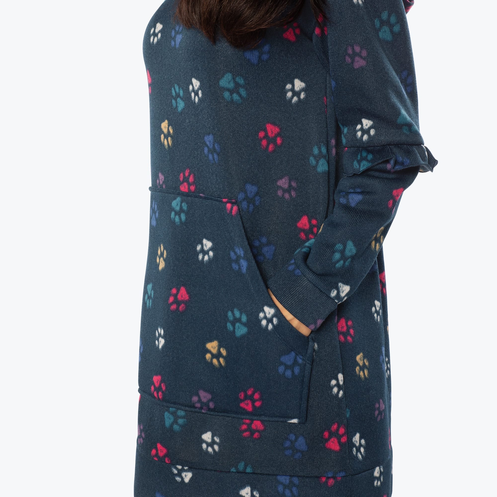 Peekaboo Sweater Fleece Tunic Hoodie - PAWS NAVY - PeekabooSweaterFleece_PawsNavy_S_04b