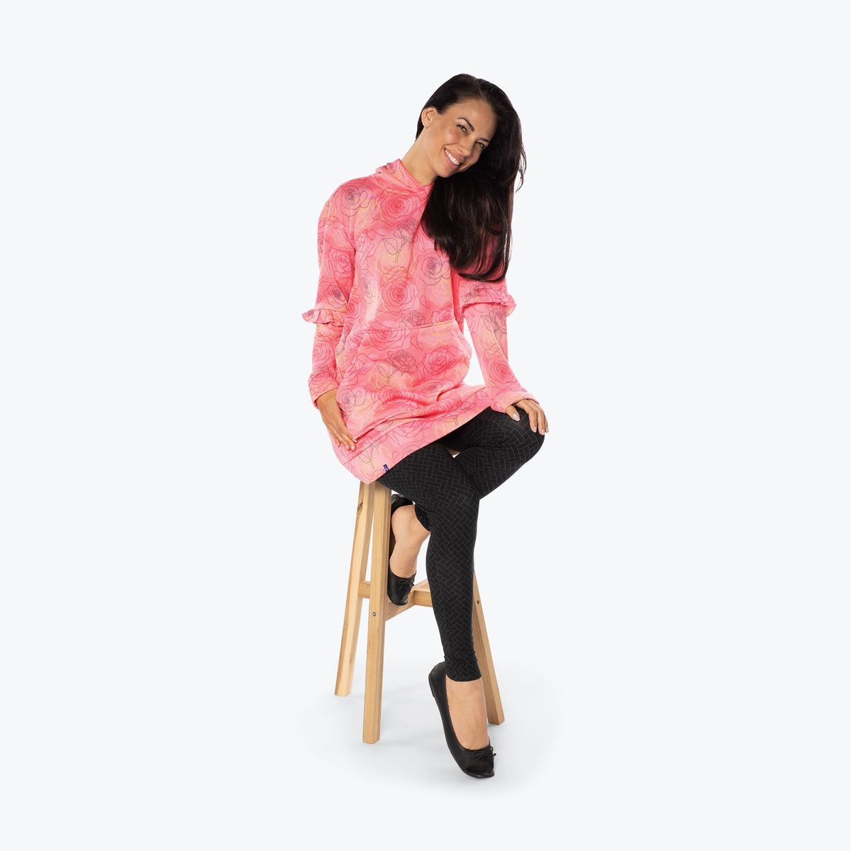 Peekaboo Sweater Fleece Tunic Hoodie - SERENITY ROSE - PeekabooSweaterFleece_SerenityRose_S_01c