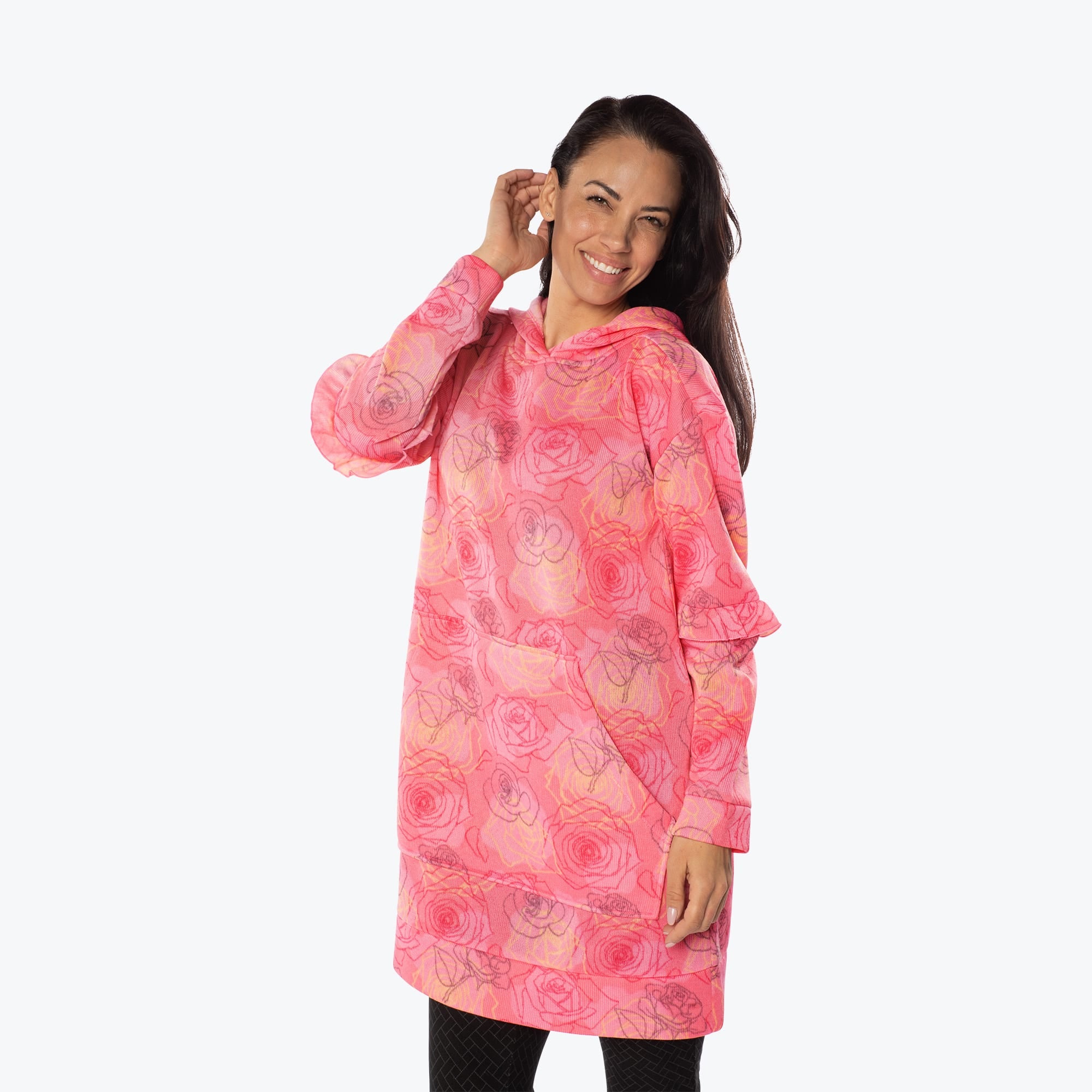 Peekaboo Sweater Fleece Tunic Hoodie - SERENITY ROSE - PeekabooSweaterFleece_SerenityRose_S_03