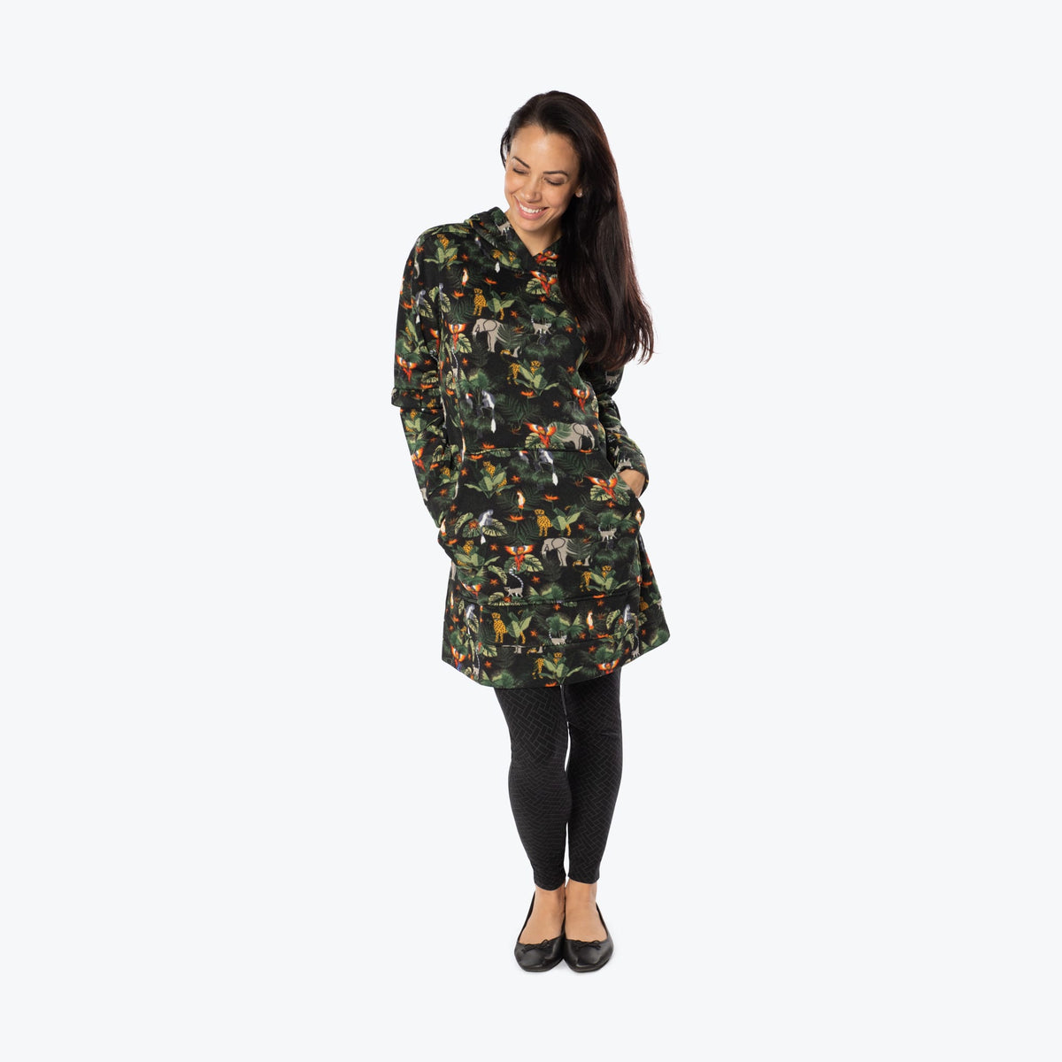 Peekaboo Sweater Fleece Tunic Hoodie - WILDLIFE BLACK - PeekabooSweaterFleece_WildLifeBlack_S_01a