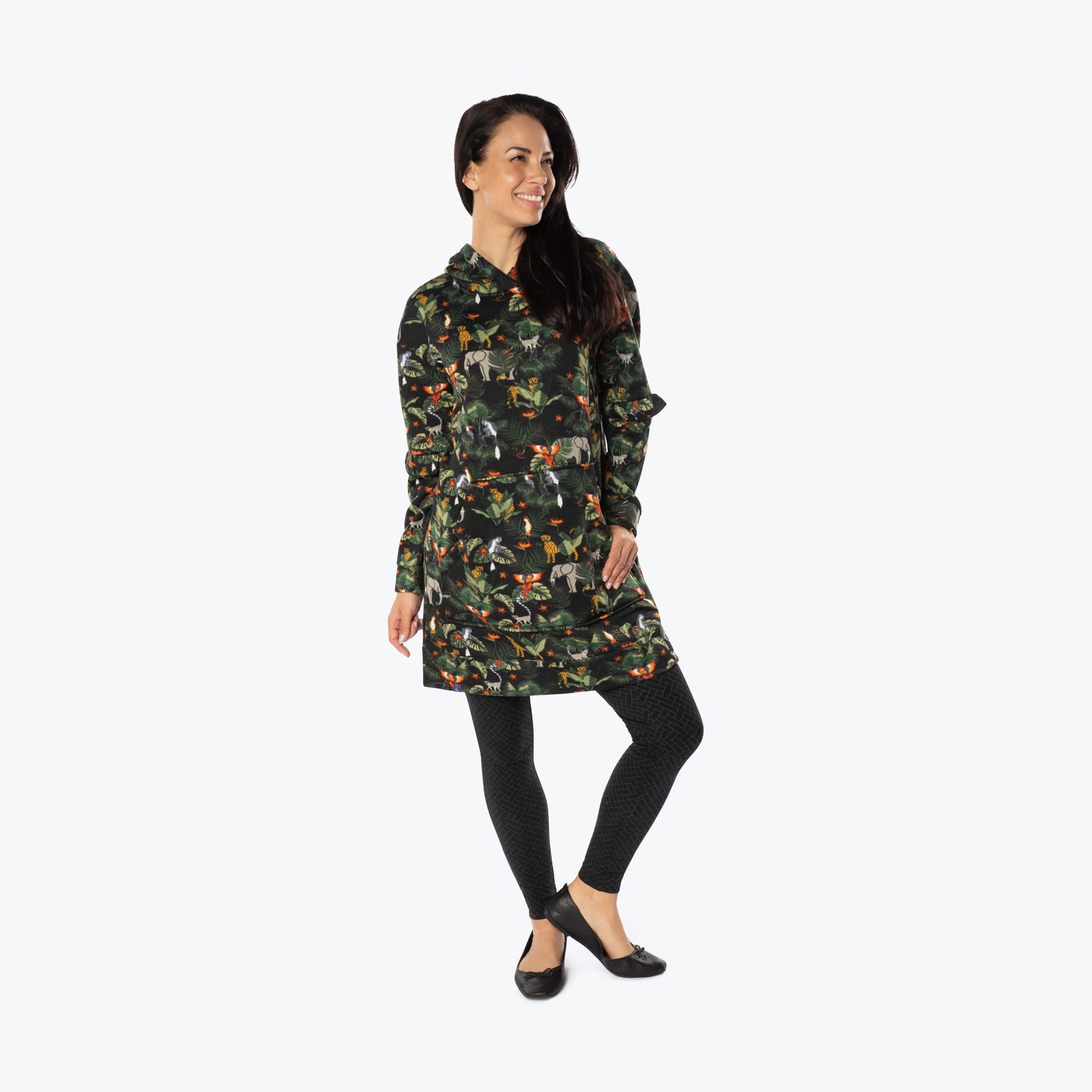 Peekaboo Sweater Fleece Tunic Hoodie - WILDLIFE BLACK - PeekabooSweaterFleece_WildLifeBlack_S_01d