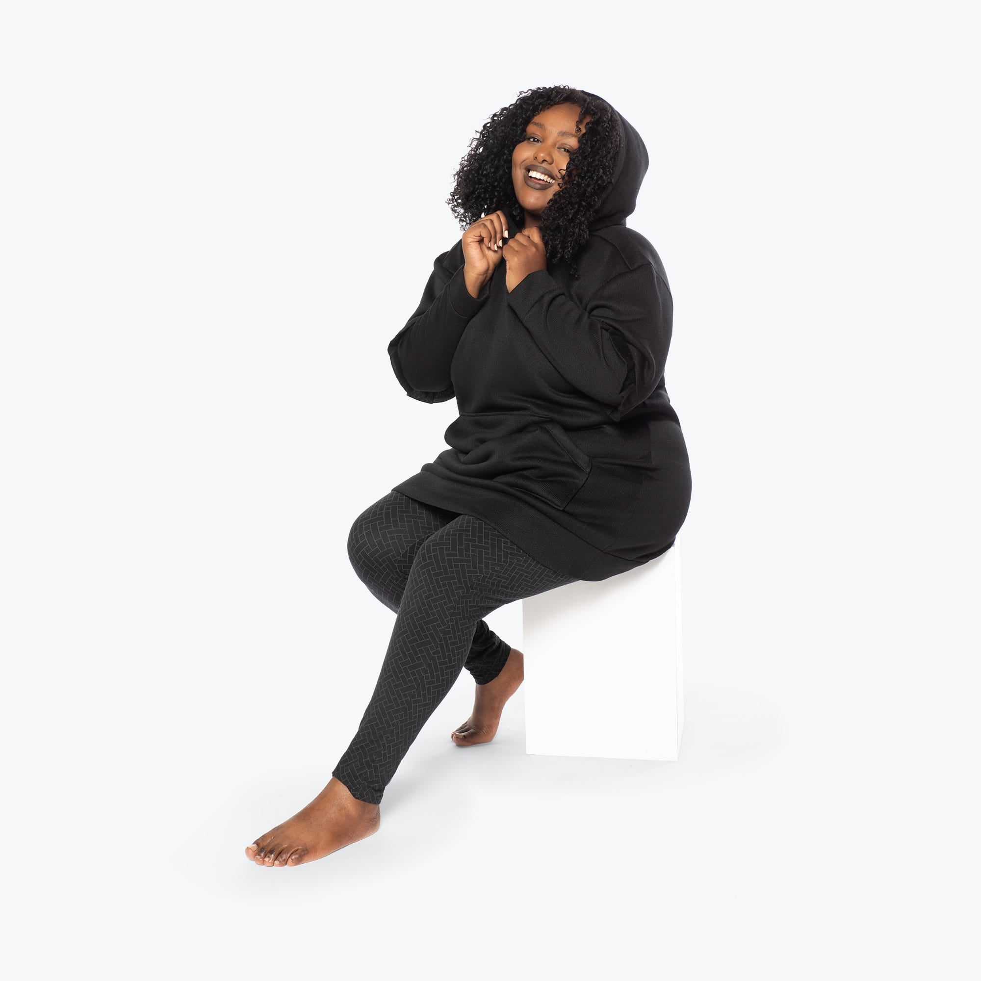 Peekaboo Sweater Fleece Tunic Hoodie - BLACK - PeekabooSweaterFleece_XL_Black_XL_01d