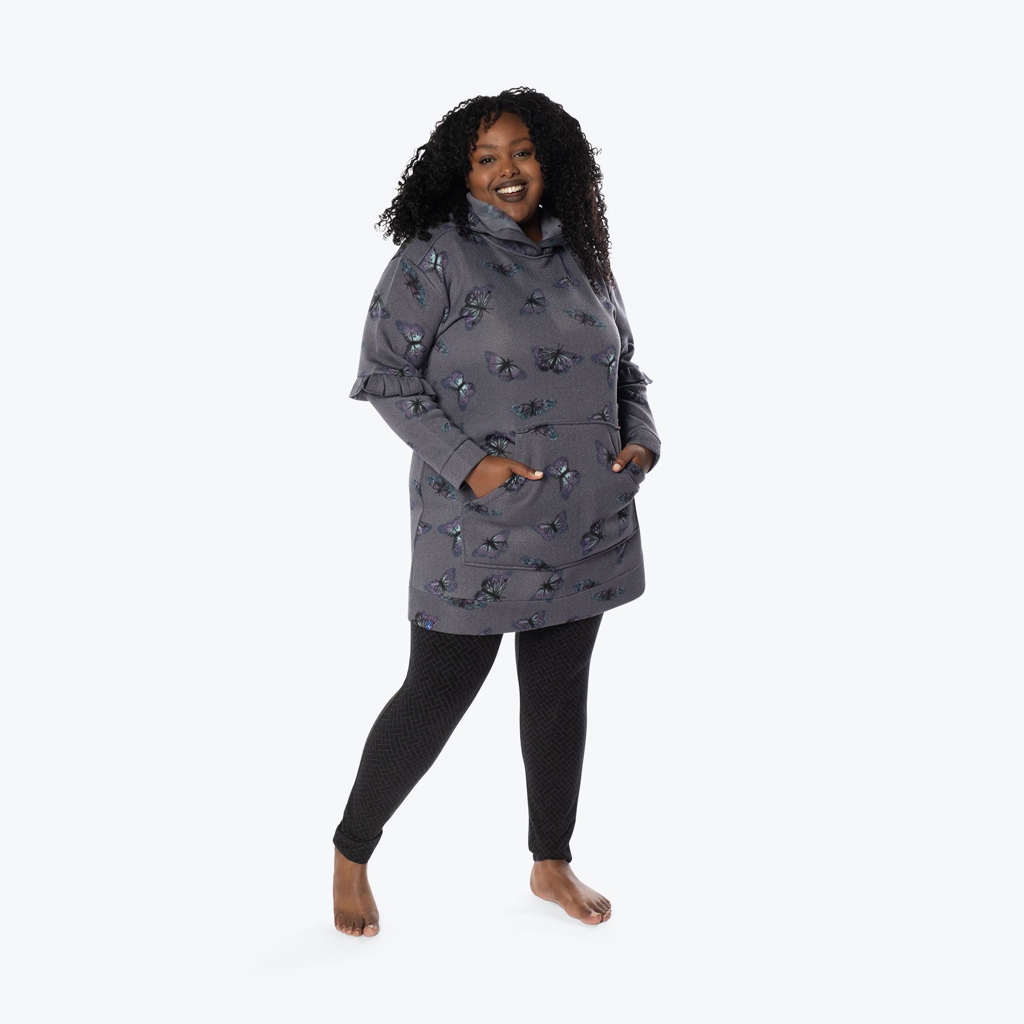 Peekaboo Sweater Fleece Tunic Hoodie - BUTTERFLY GREY - PeekabooSweaterFleece_XL_ButterflyGrey_XL_01a