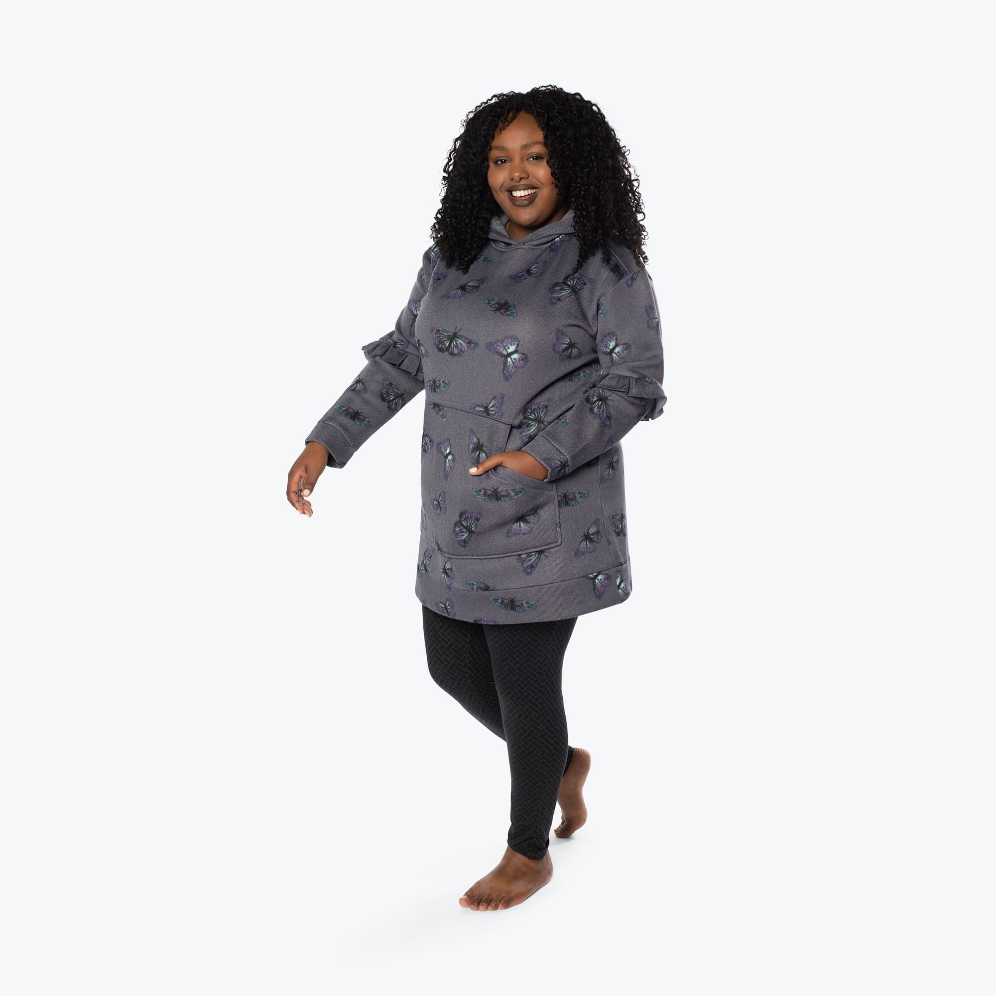 Peekaboo Sweater Fleece Tunic Hoodie - BUTTERFLY GREY - PeekabooSweaterFleece_XL_ButterflyGrey_XL_01b