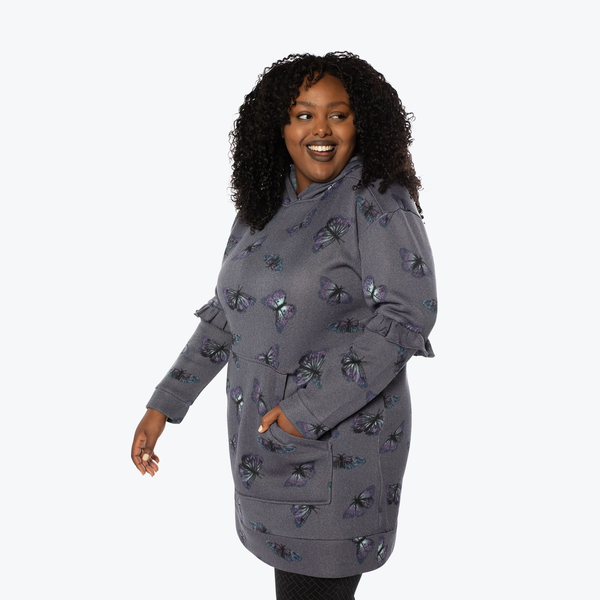 Peekaboo Sweater Fleece Tunic Hoodie - BUTTERFLY GREY - PeekabooSweaterFleece_XL_ButterflyGrey_XL_03