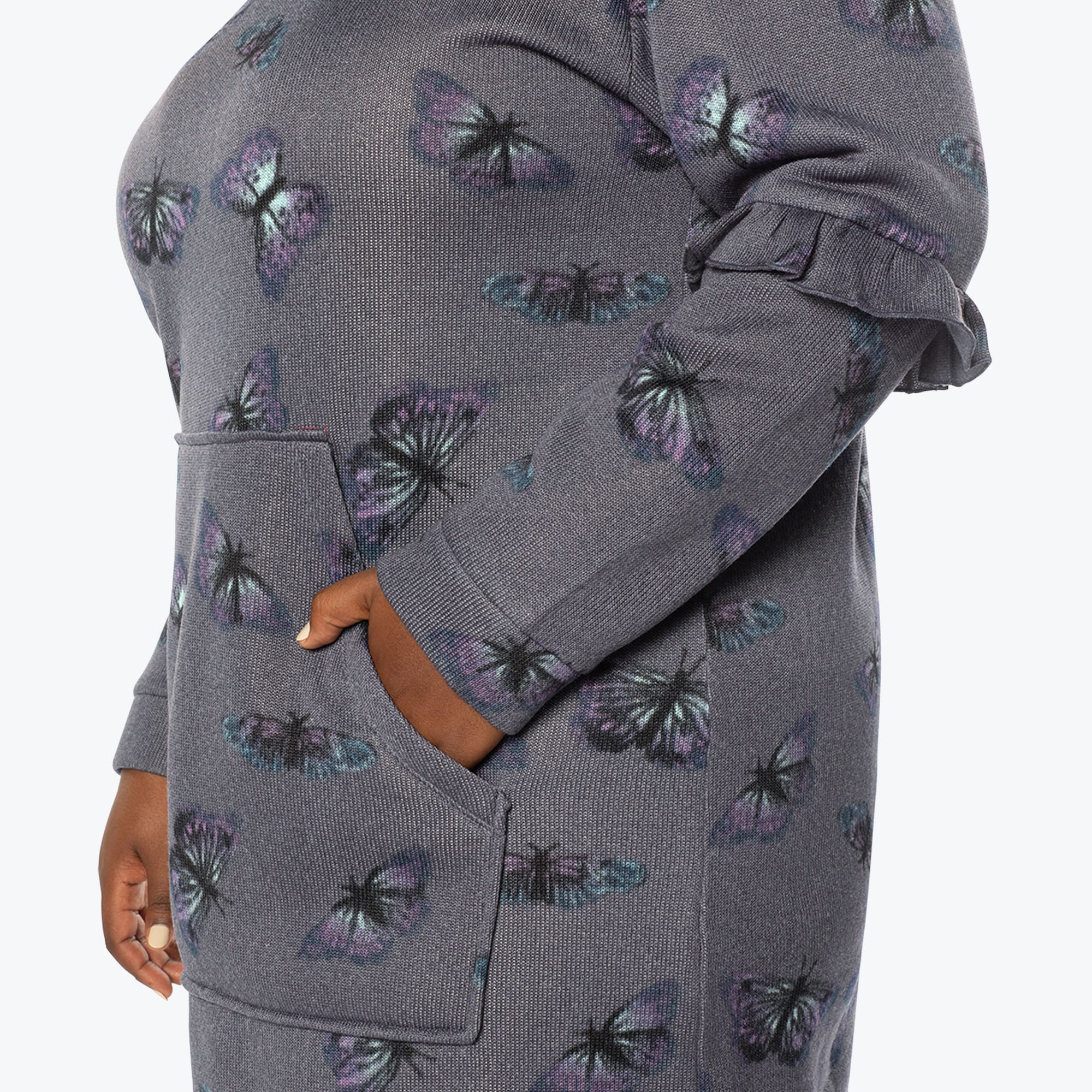 Peekaboo Sweater Fleece Tunic Hoodie - BUTTERFLY GREY - PeekabooSweaterFleece_XL_ButterflyGrey_XL_04b_100785d2-2c0d-498a-894c-b55b3a98f24b