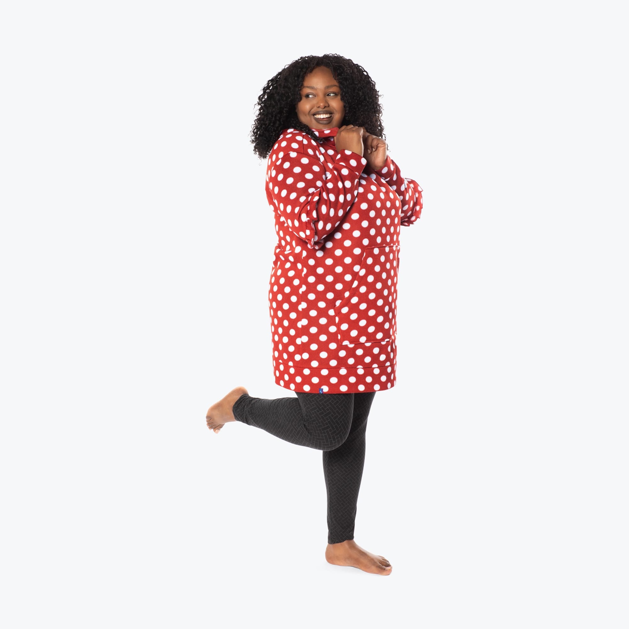 Peekaboo Sweater Fleece Tunic Hoodie - CRIMSON LARGE DOT - PeekabooSweaterFleece_XL_CrimsonLGDot_XL_01b