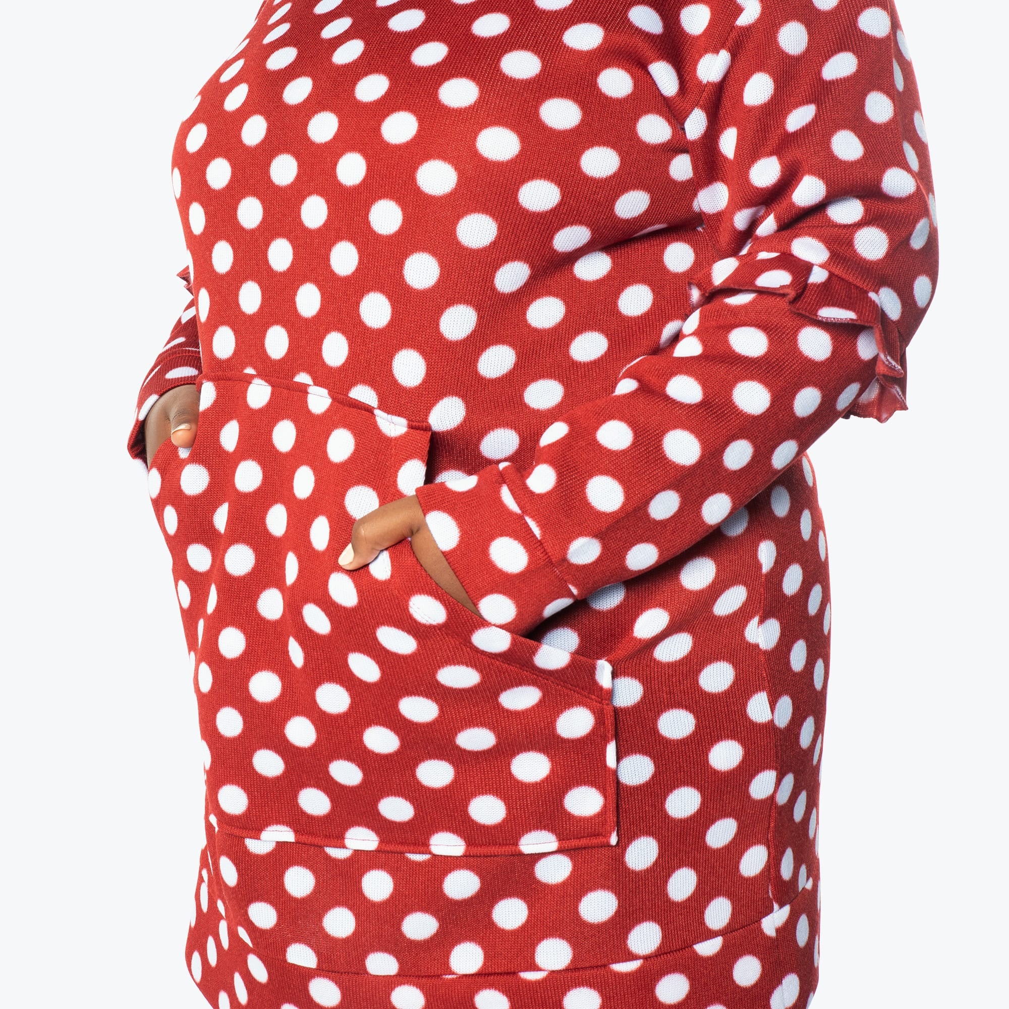 Peekaboo Sweater Fleece Tunic Hoodie - CRIMSON LARGE DOT - PeekabooSweaterFleece_XL_CrimsonLGDot_XL_04b