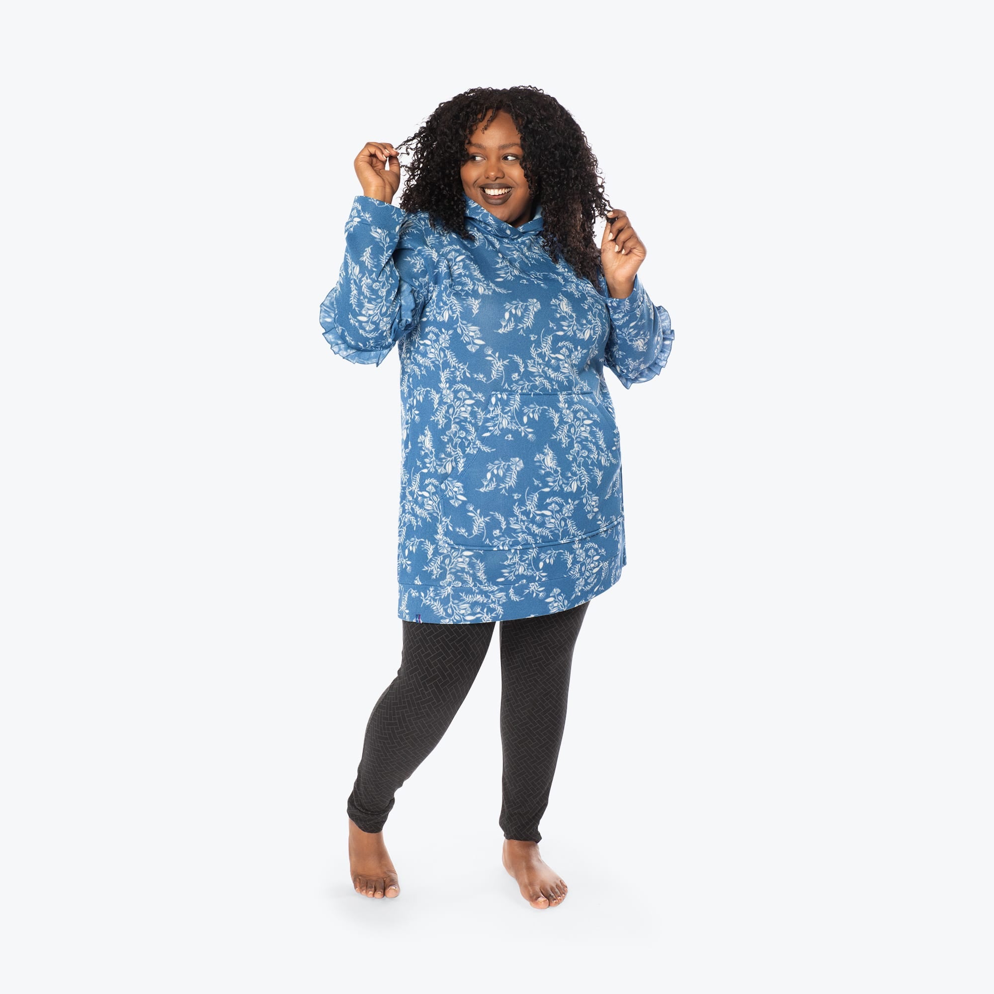 Peekaboo Sweater Fleece Tunic Hoodie - FLOURISH BLUE - PeekabooSweaterFleece_XL_FlourishBlue_XL_01a