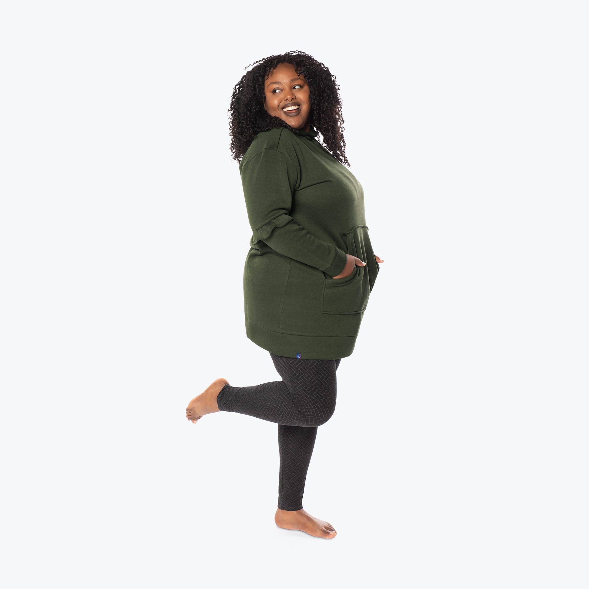 Peekaboo Sweater Fleece Tunic Hoodie - OLIVE GREEN - PeekabooSweaterFleece_XL_OliveGreen_XL_01b
