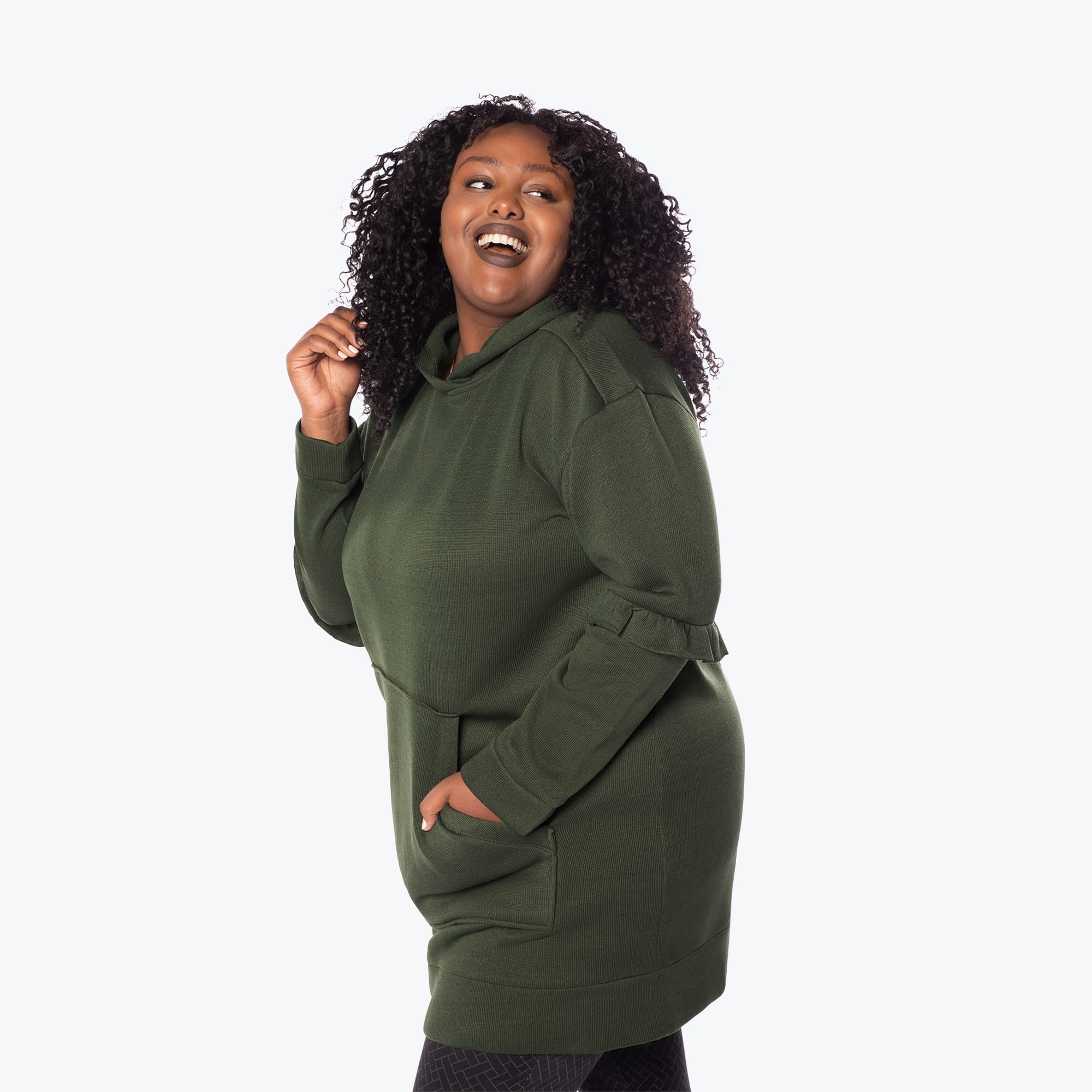 Peekaboo Sweater Fleece Tunic Hoodie - OLIVE GREEN - PeekabooSweaterFleece_XL_OliveGreen_XL_03