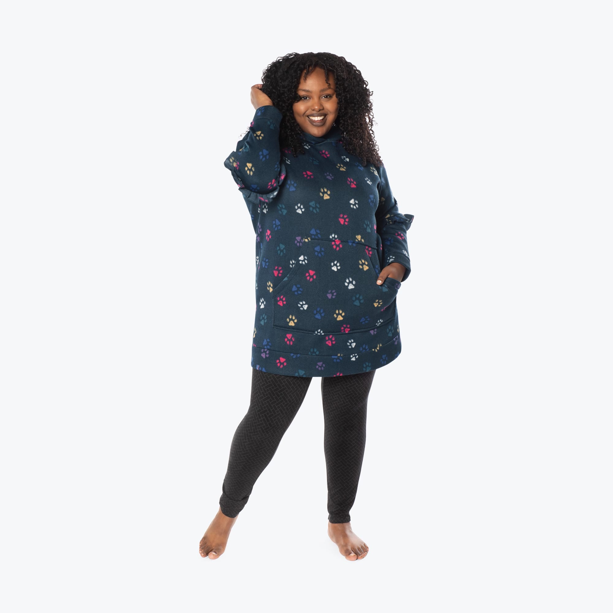 Peekaboo Sweater Fleece Tunic Hoodie - PAWS NAVY - PeekabooSweaterFleece_XL_PawsNavy_XL_01a