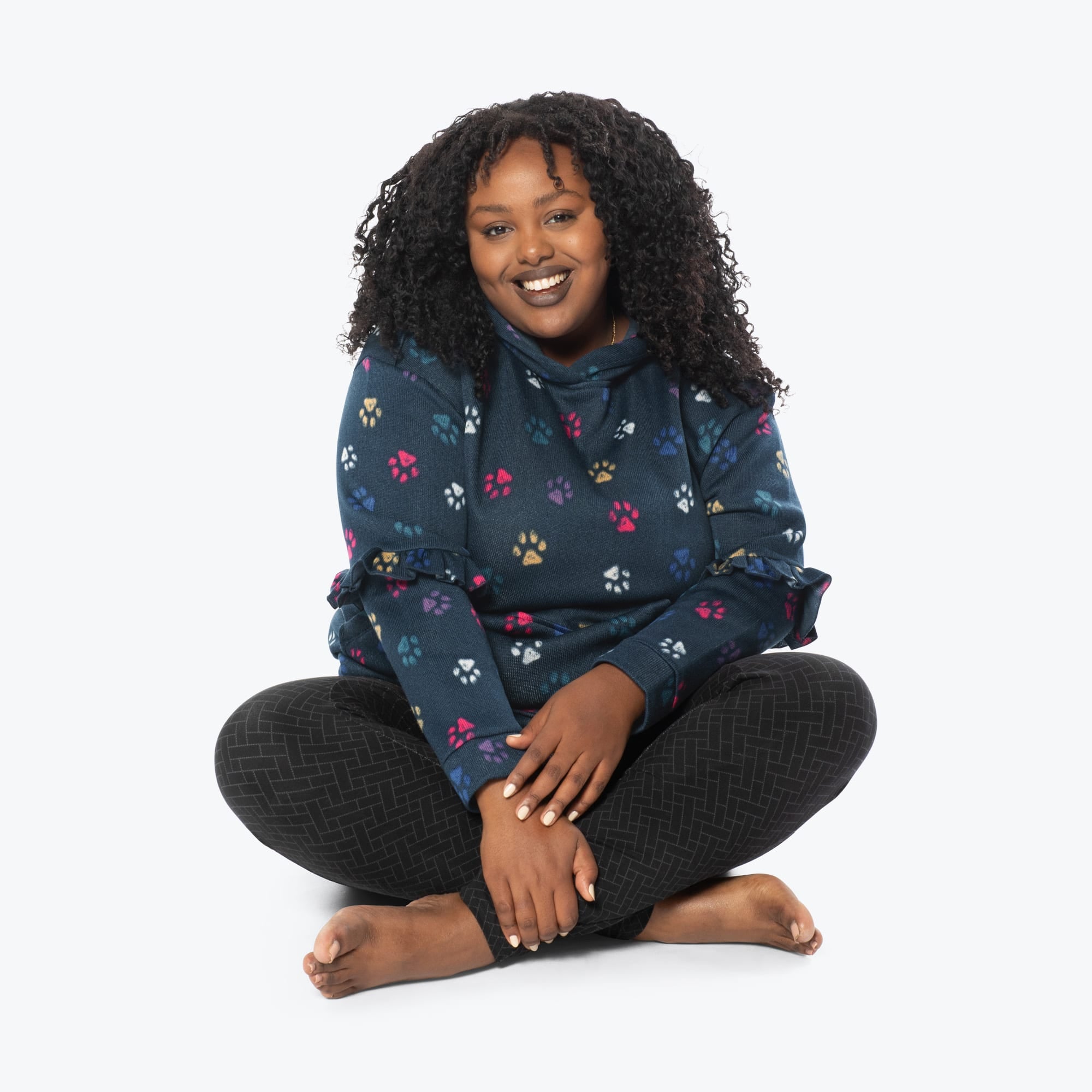 Peekaboo Sweater Fleece Tunic Hoodie - PAWS NAVY - PeekabooSweaterFleece_XL_PawsNavy_XL_01c