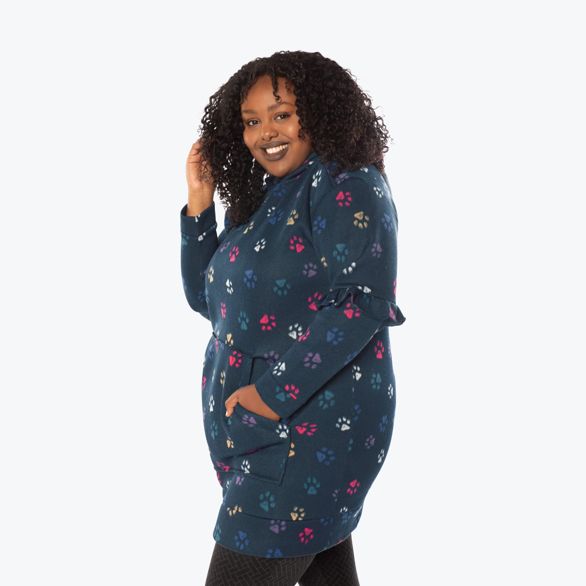 Peekaboo Sweater Fleece Tunic Hoodie - PAWS NAVY - PeekabooSweaterFleece_XL_PawsNavy_XL_03_cebddb2c-594f-4ae5-b0de-c45aaa756b23